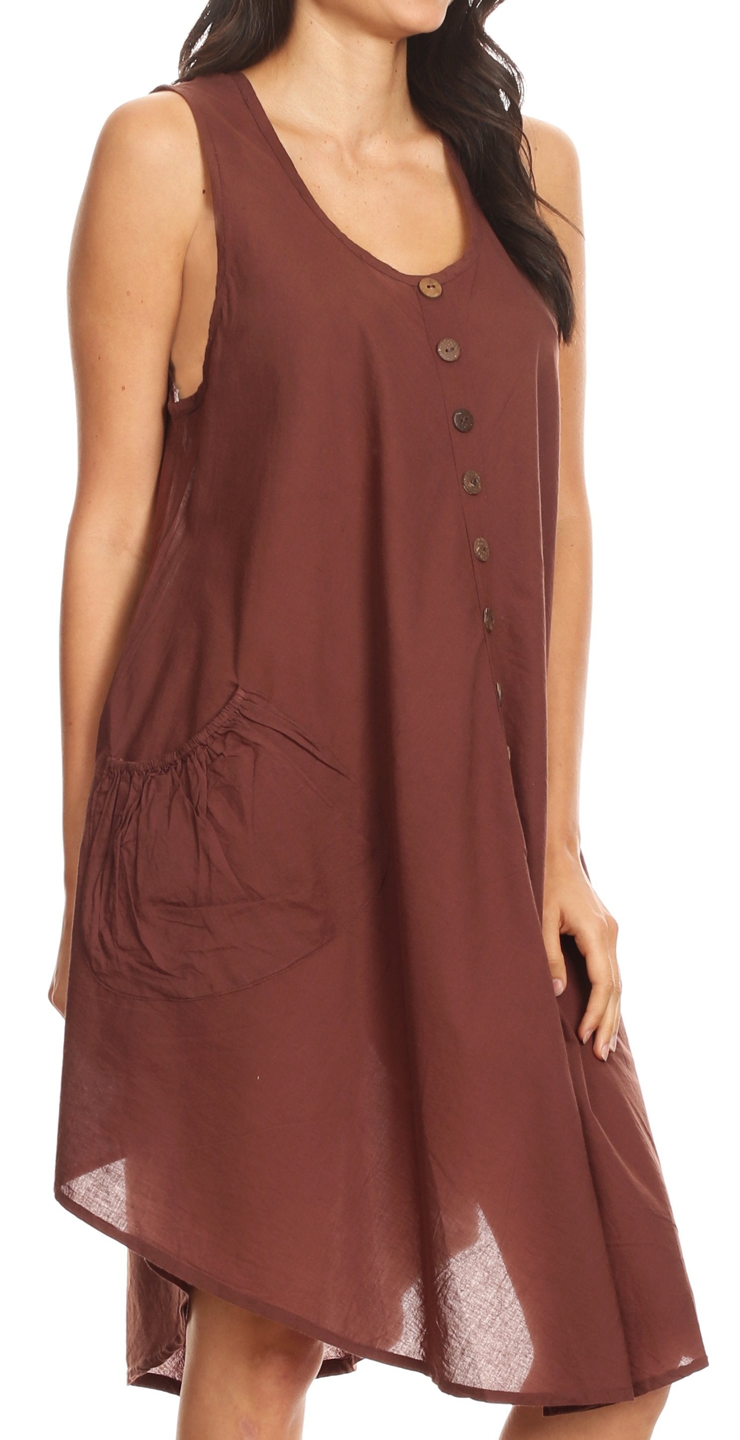 Sakkas - Lina Mid Length Tent Swing Sleeveless Dress With Pockets