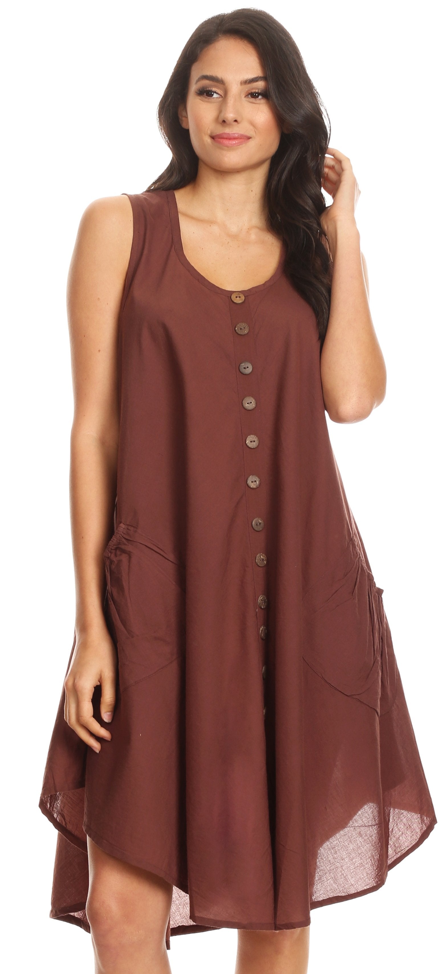 Sakkas - Lina Mid Length Tent Swing Sleeveless Dress With Pockets