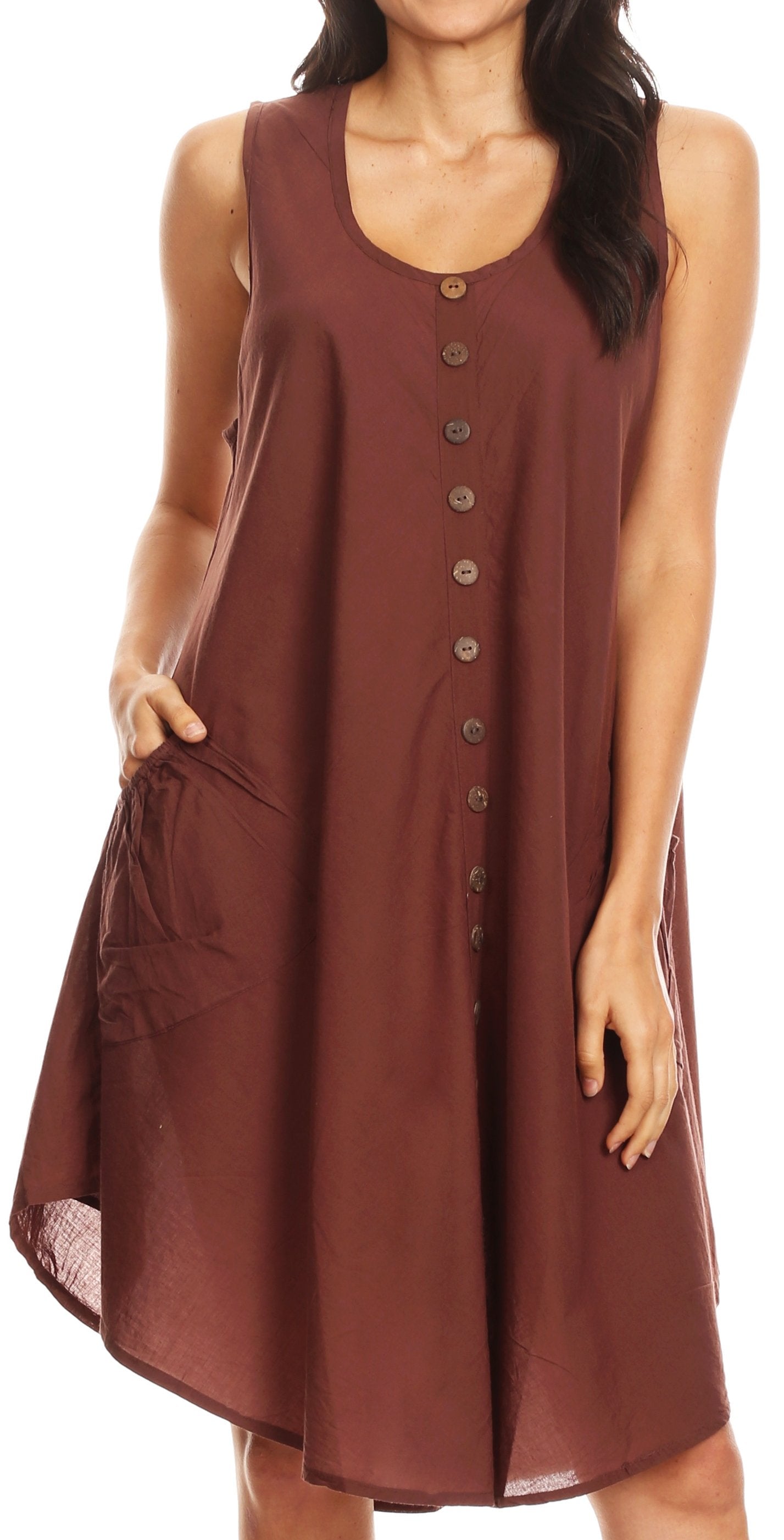 Sakkas - Lina Mid Length Tent Swing Sleeveless Dress With Pockets