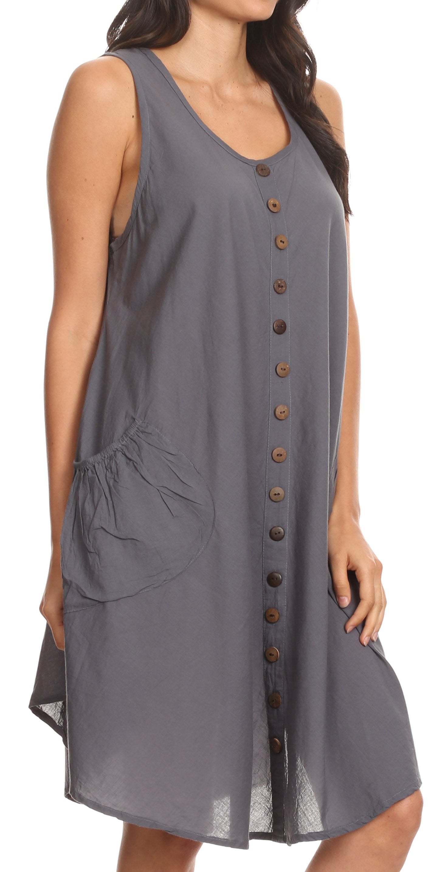 Sakkas - Lina Mid Length Tent Swing Sleeveless Dress With Pockets