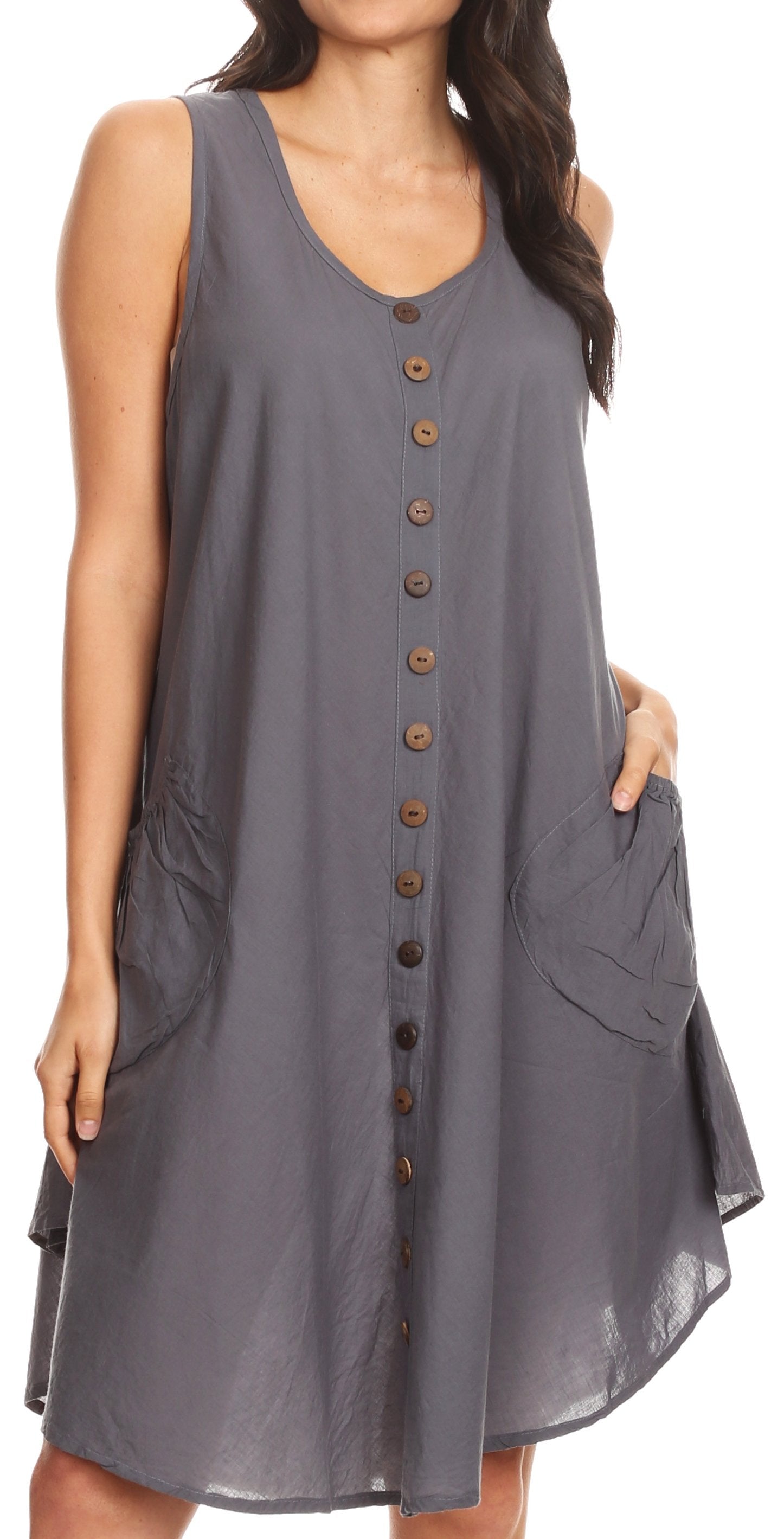 Sakkas - Lina Mid Length Tent Swing Sleeveless Dress With Pockets