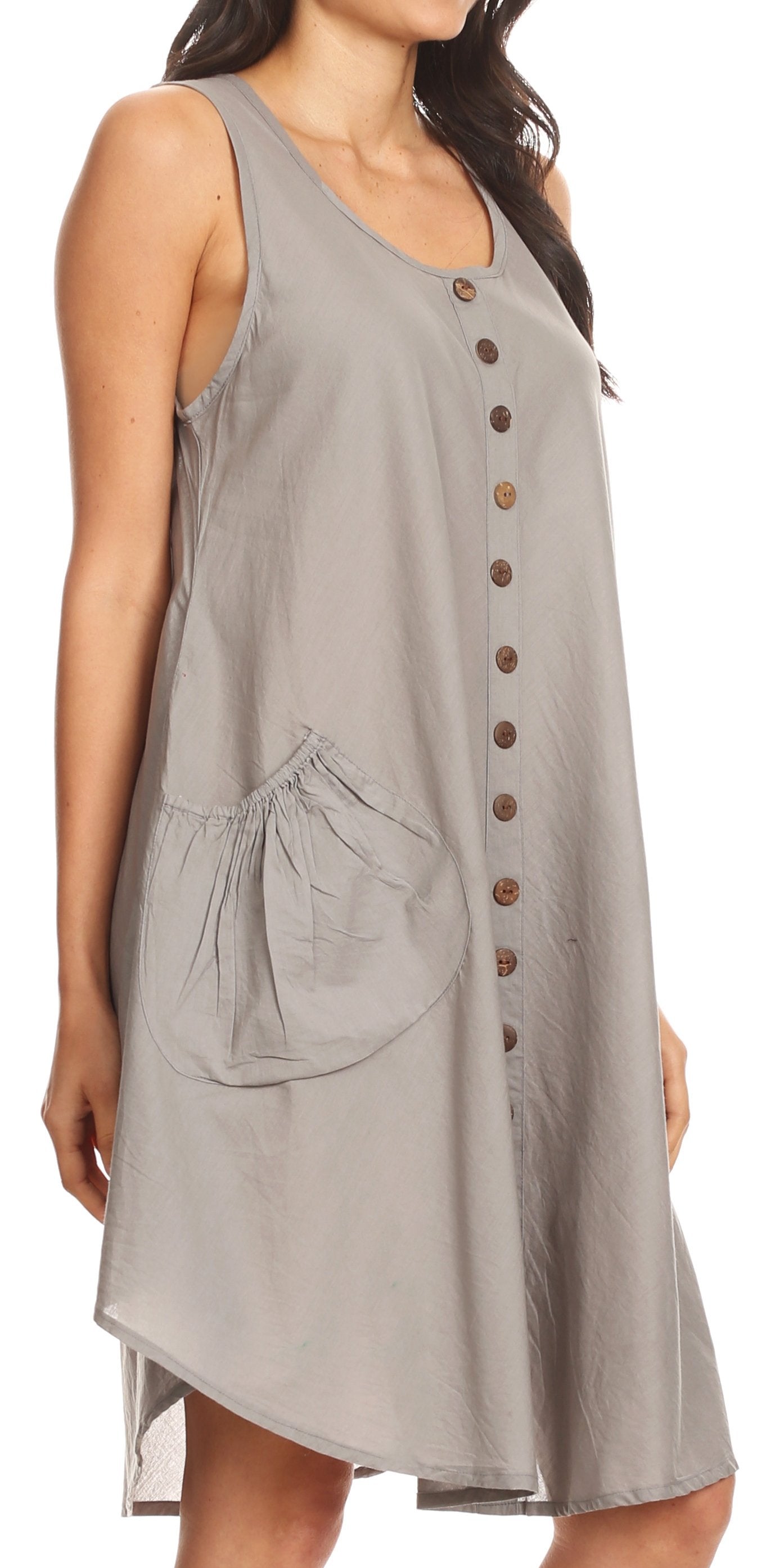 Sakkas - Lina Mid Length Tent Swing Sleeveless Dress With Pockets