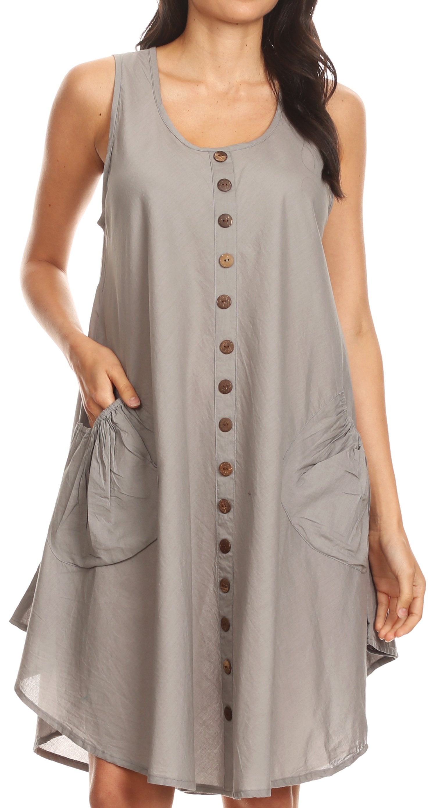 Sakkas - Lina Mid Length Tent Swing Sleeveless Dress With Pockets