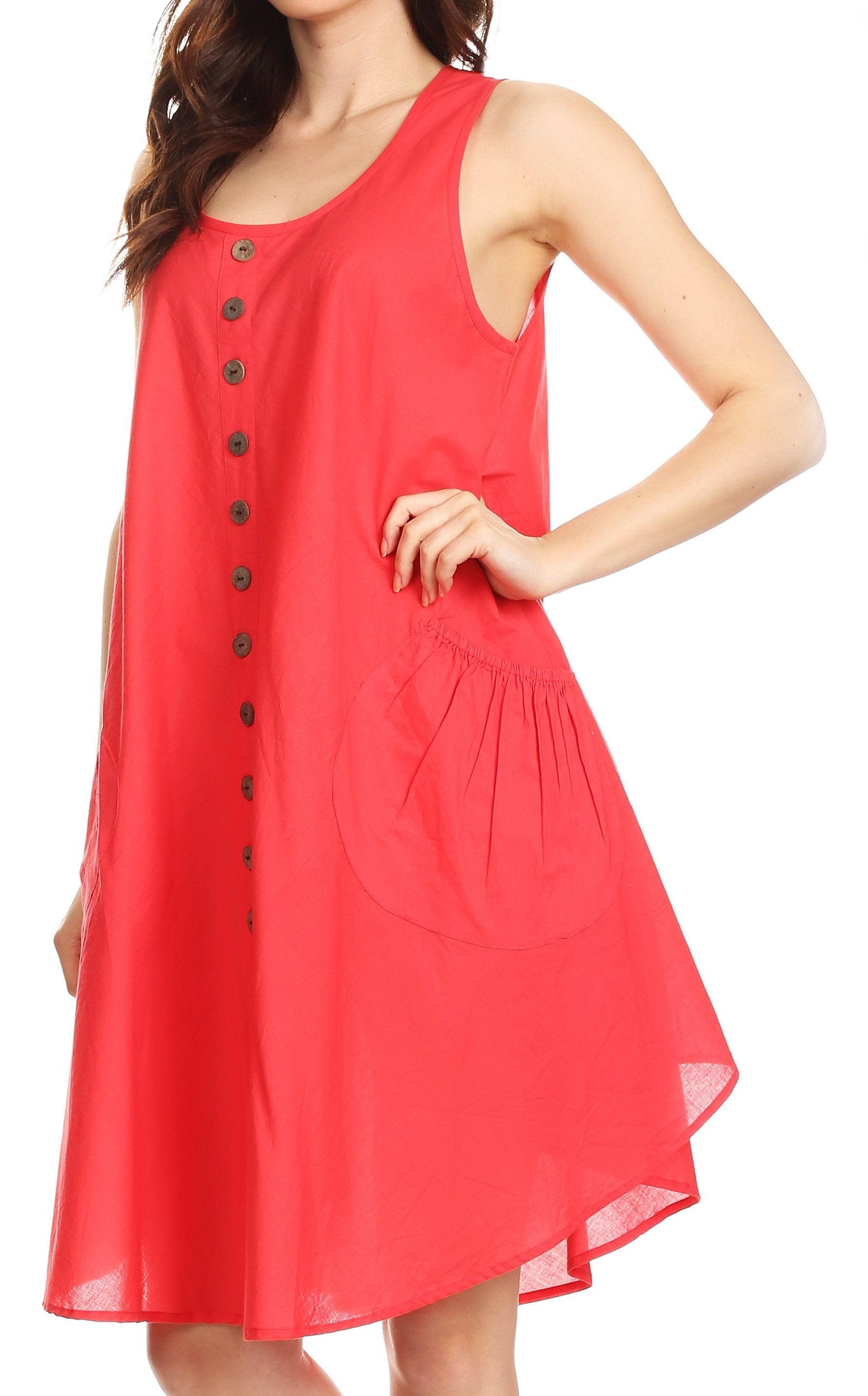 Sakkas - Lina Mid Length Tent Swing Sleeveless Dress With Pockets
