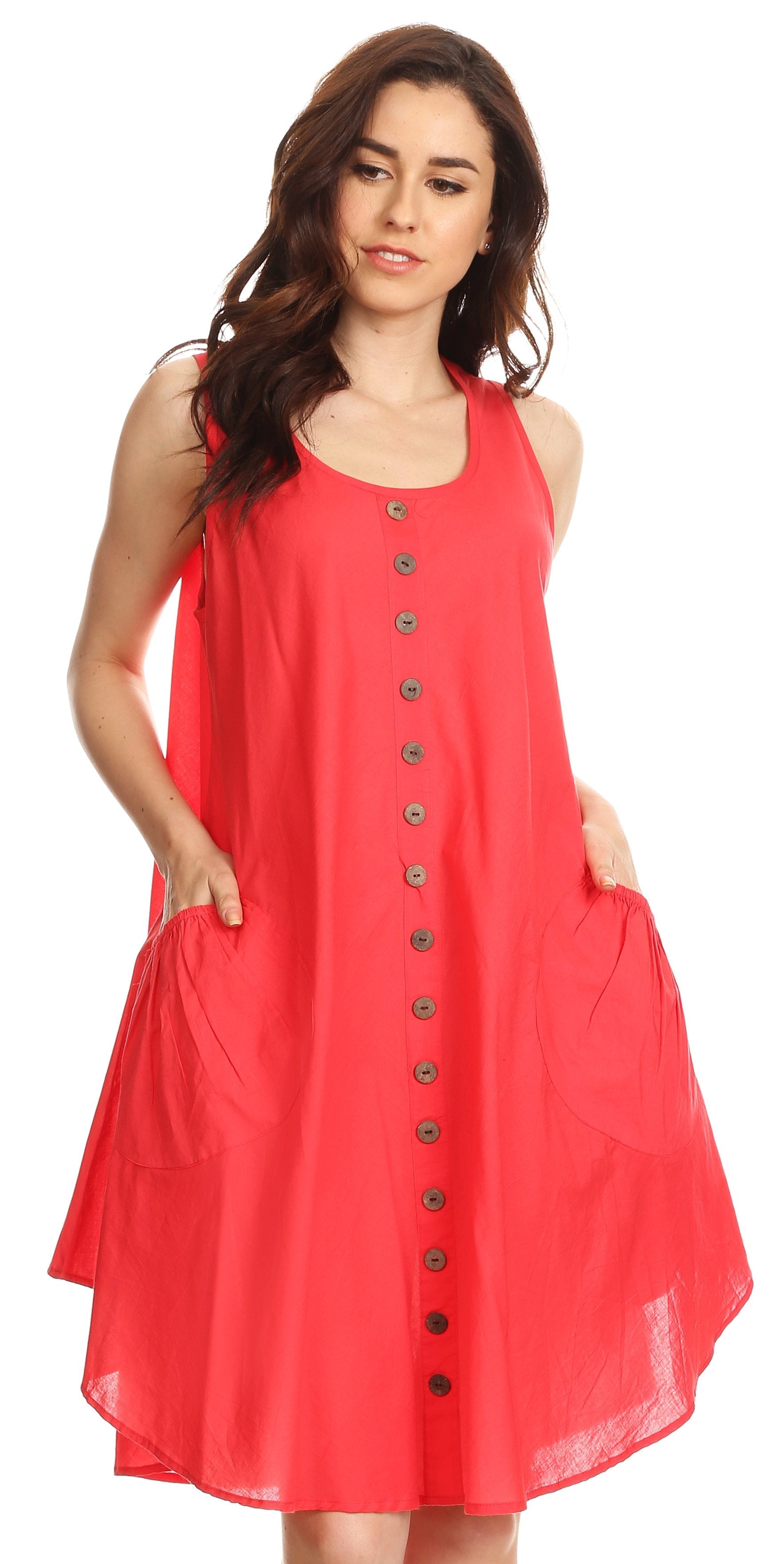 Sakkas - Lina Mid Length Tent Swing Sleeveless Dress With Pockets