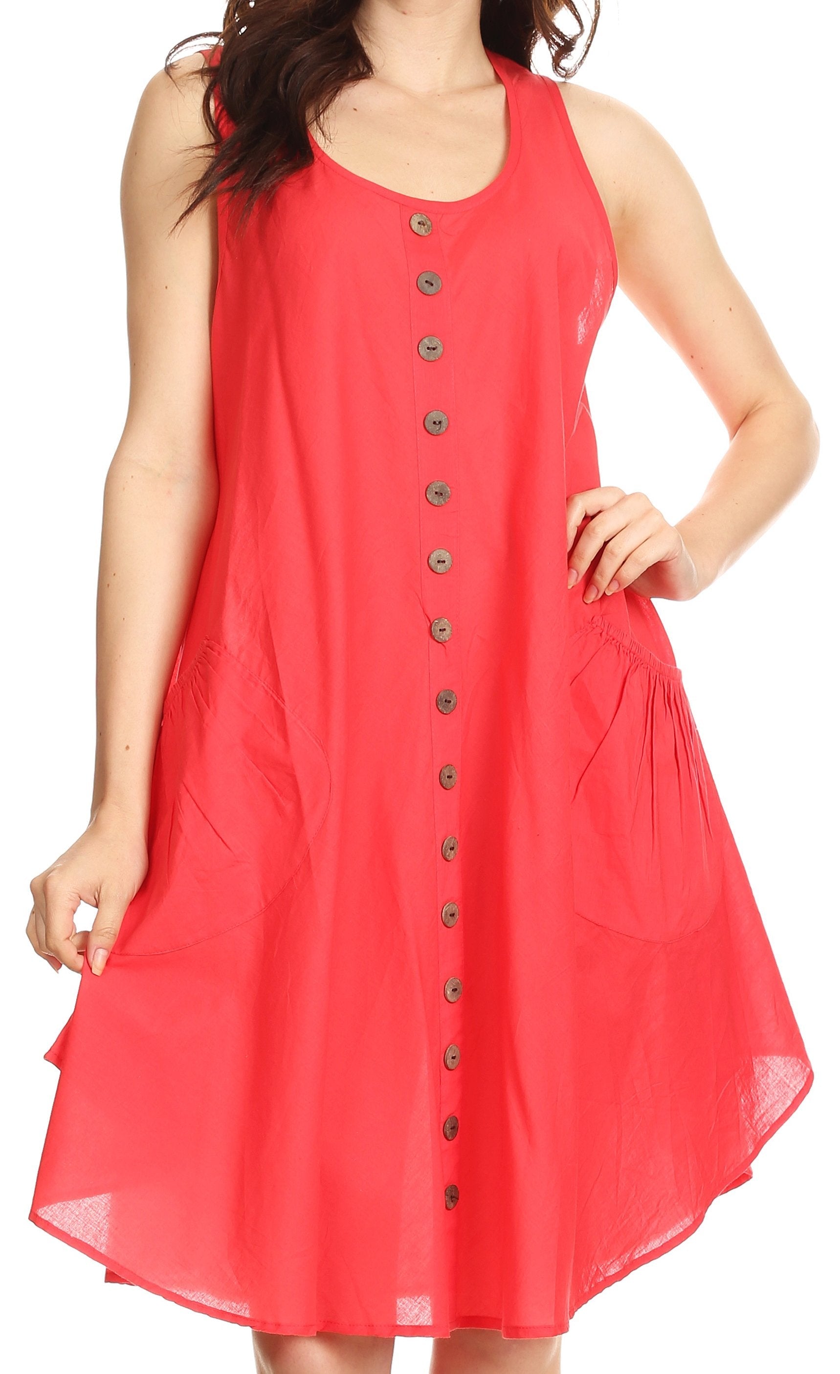 Sakkas - Lina Mid Length Tent Swing Sleeveless Dress With Pockets