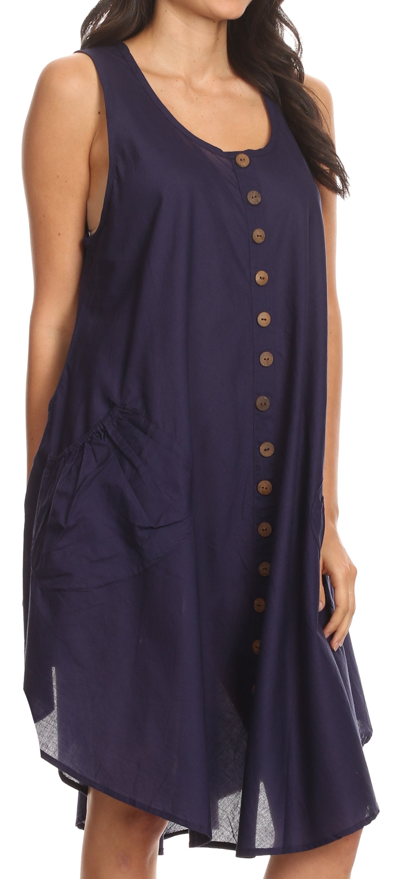 Sakkas - Lina Mid Length Tent Swing Sleeveless Dress With Pockets