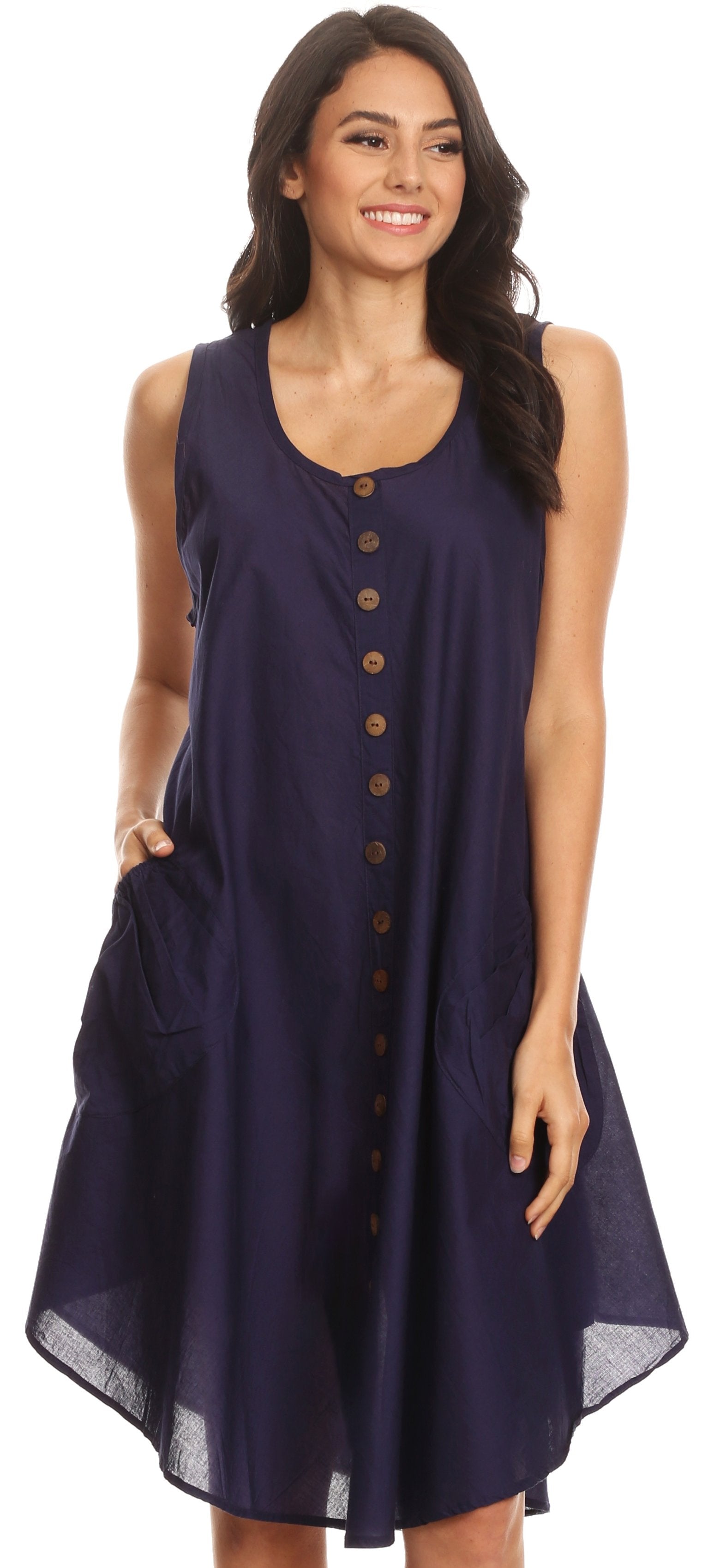 Sakkas - Lina Mid Length Tent Swing Sleeveless Dress With Pockets