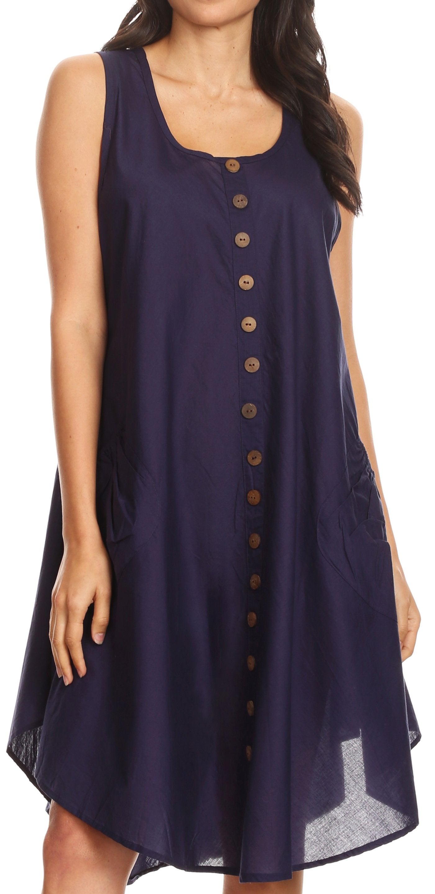 Sakkas - Lina Mid Length Tent Swing Sleeveless Dress With Pockets