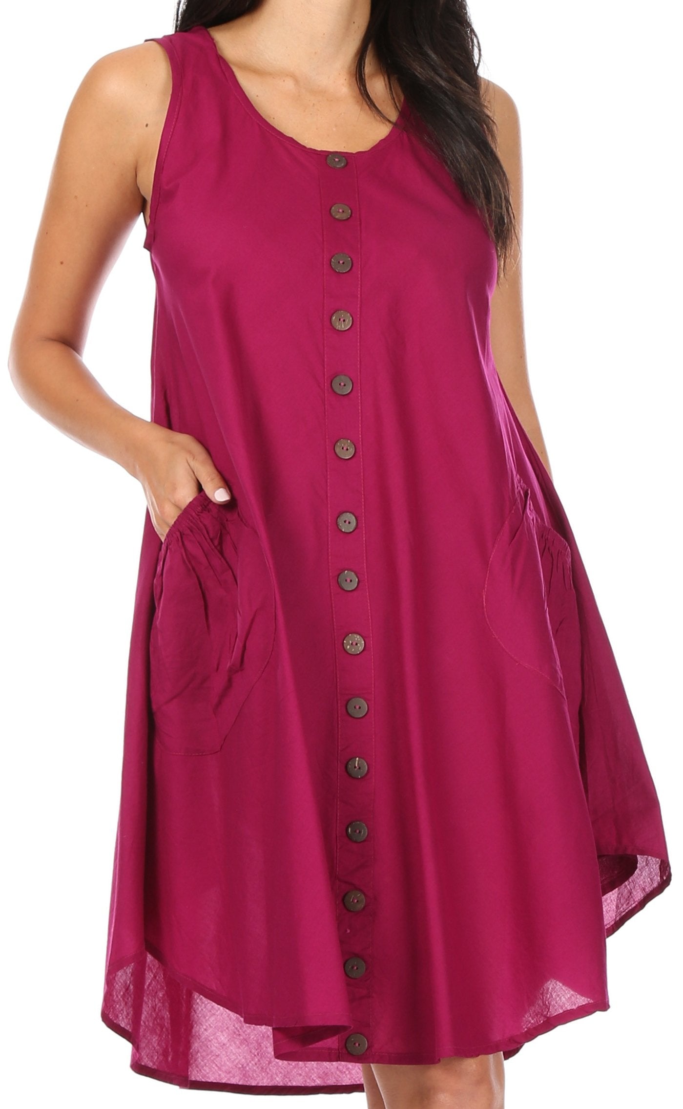 Sakkas - Lina Mid Length Tent Swing Sleeveless Dress With Pockets