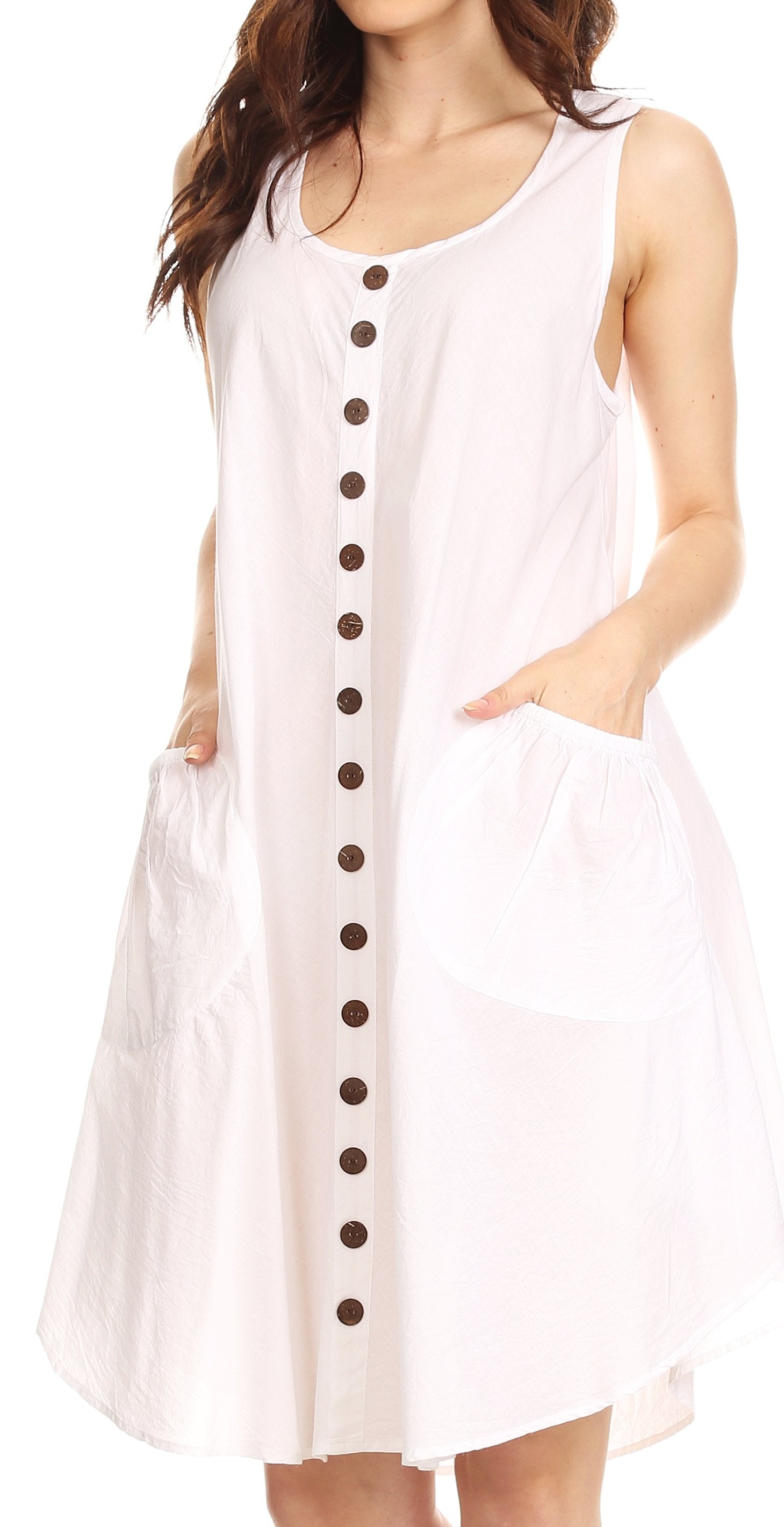 Sakkas - Lina Mid Length Tent Swing Sleeveless Dress With Pockets