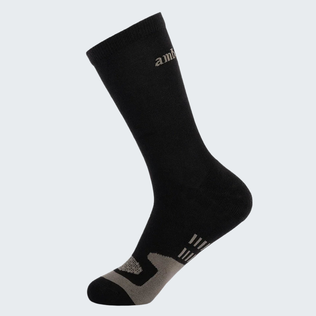 Black sock with brand logo on a white background