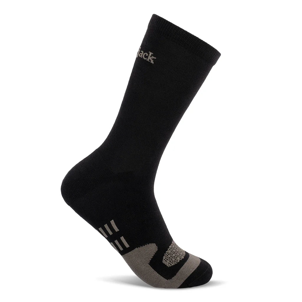 Black sock with brand logo on a white background
