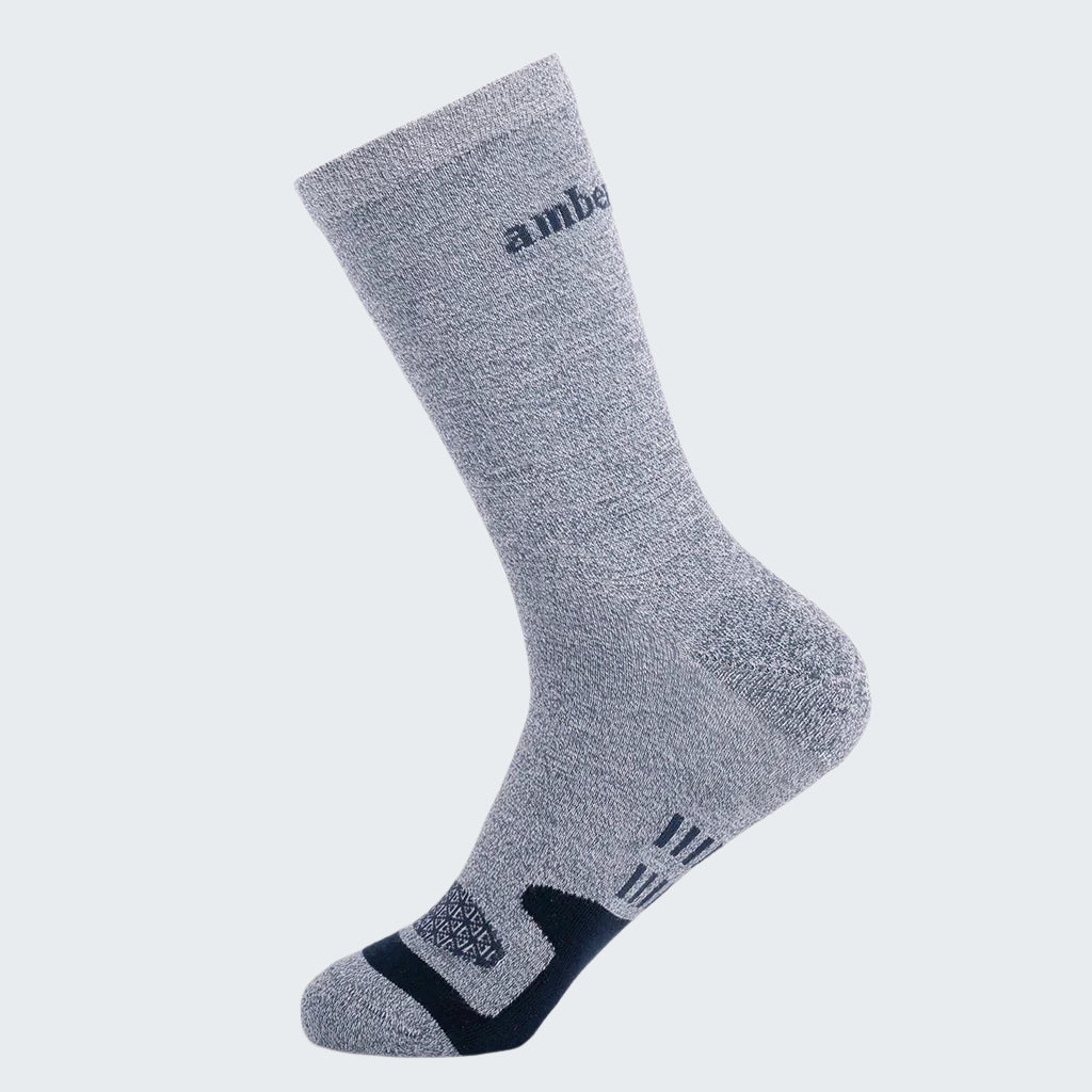 Gray sock with brand logo on a white background