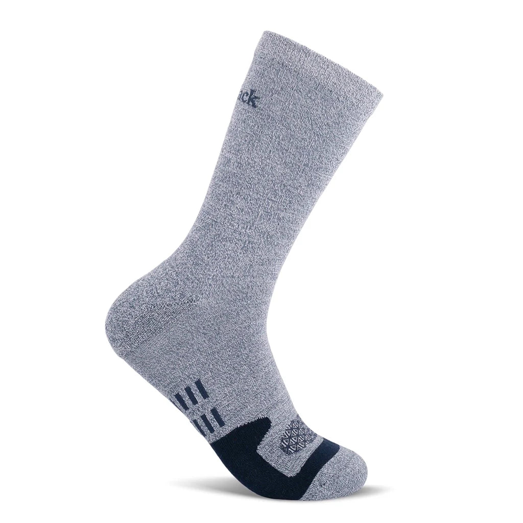 Gray sock with black accents on a white background