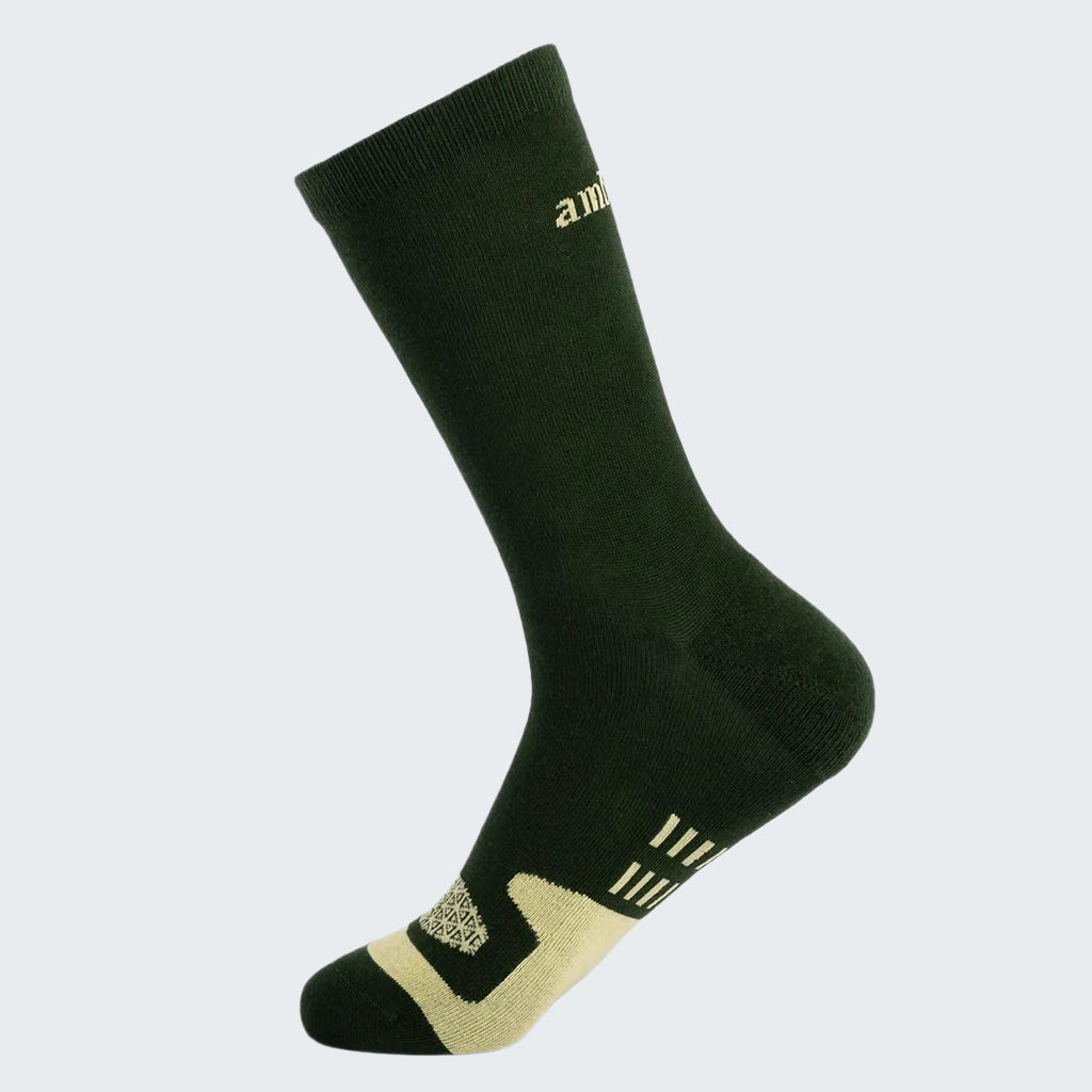 Black sock with beige accents on a white background