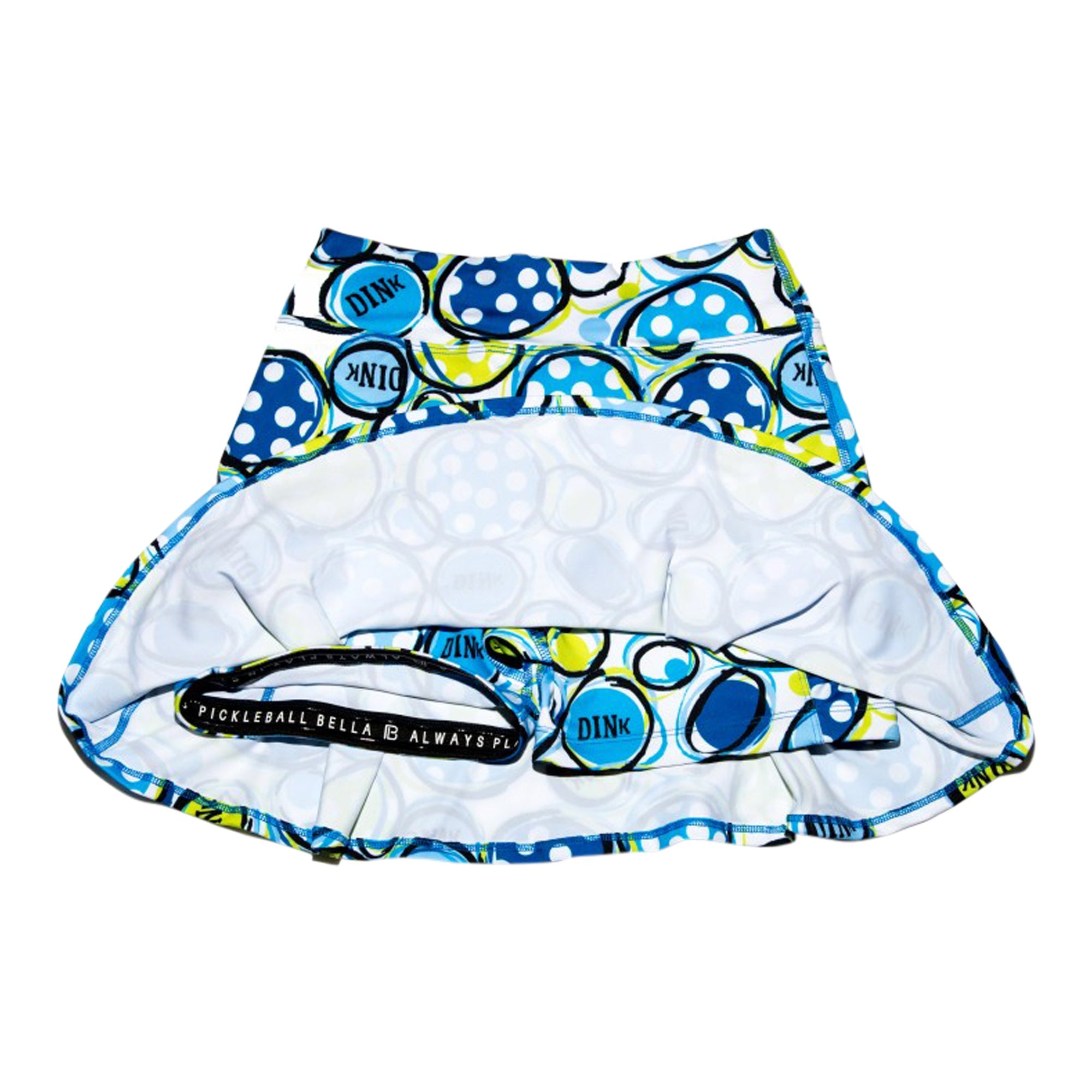 Pickleball bag with blue and green polka dot design on a white background