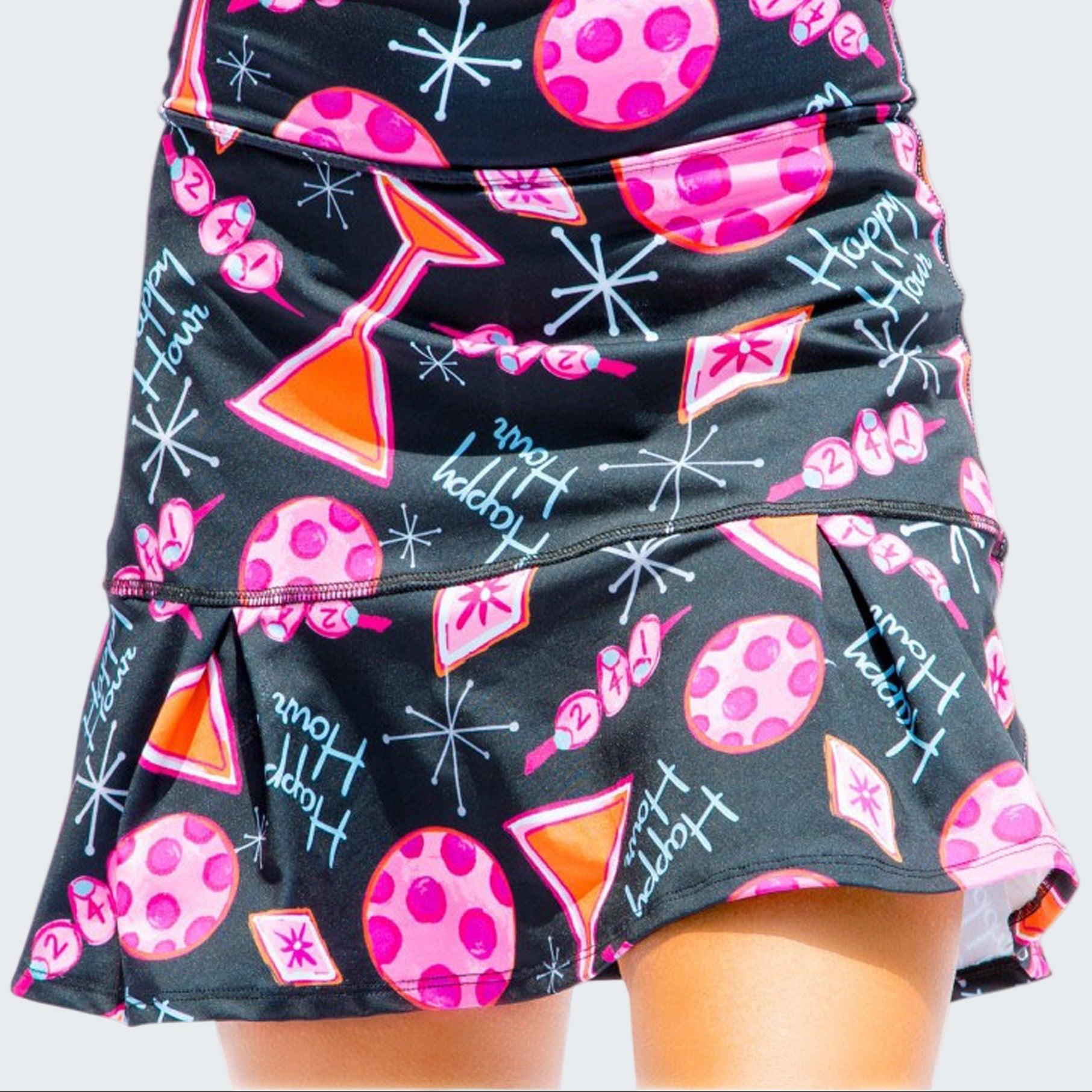 Skirt with colorful cocktail pattern on a white background