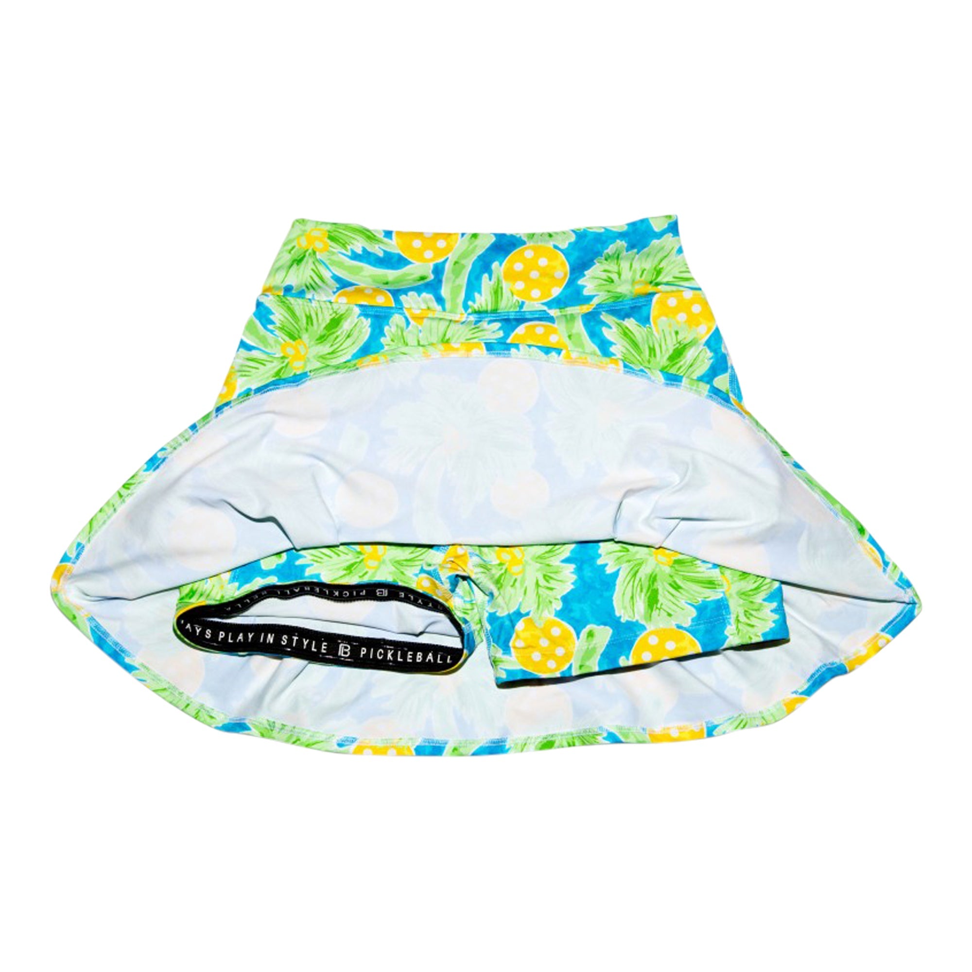 Colorful swim diaper with floral pattern on a white background
