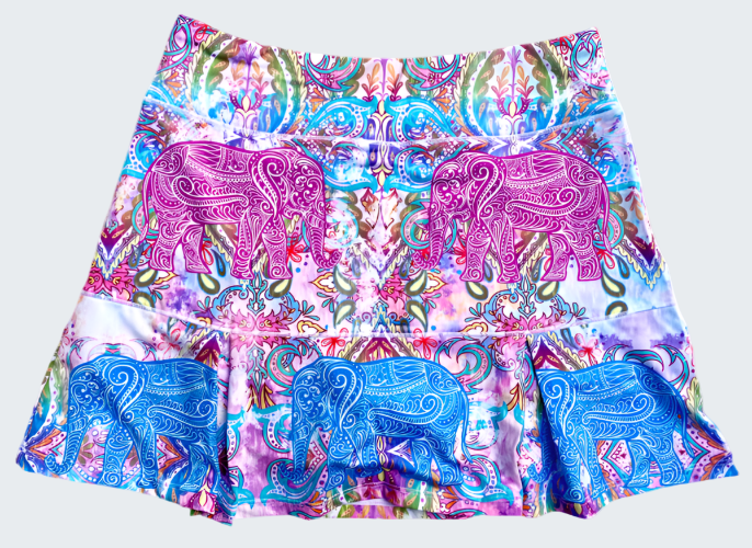 Colorful skirt with elephant pattern on a white background