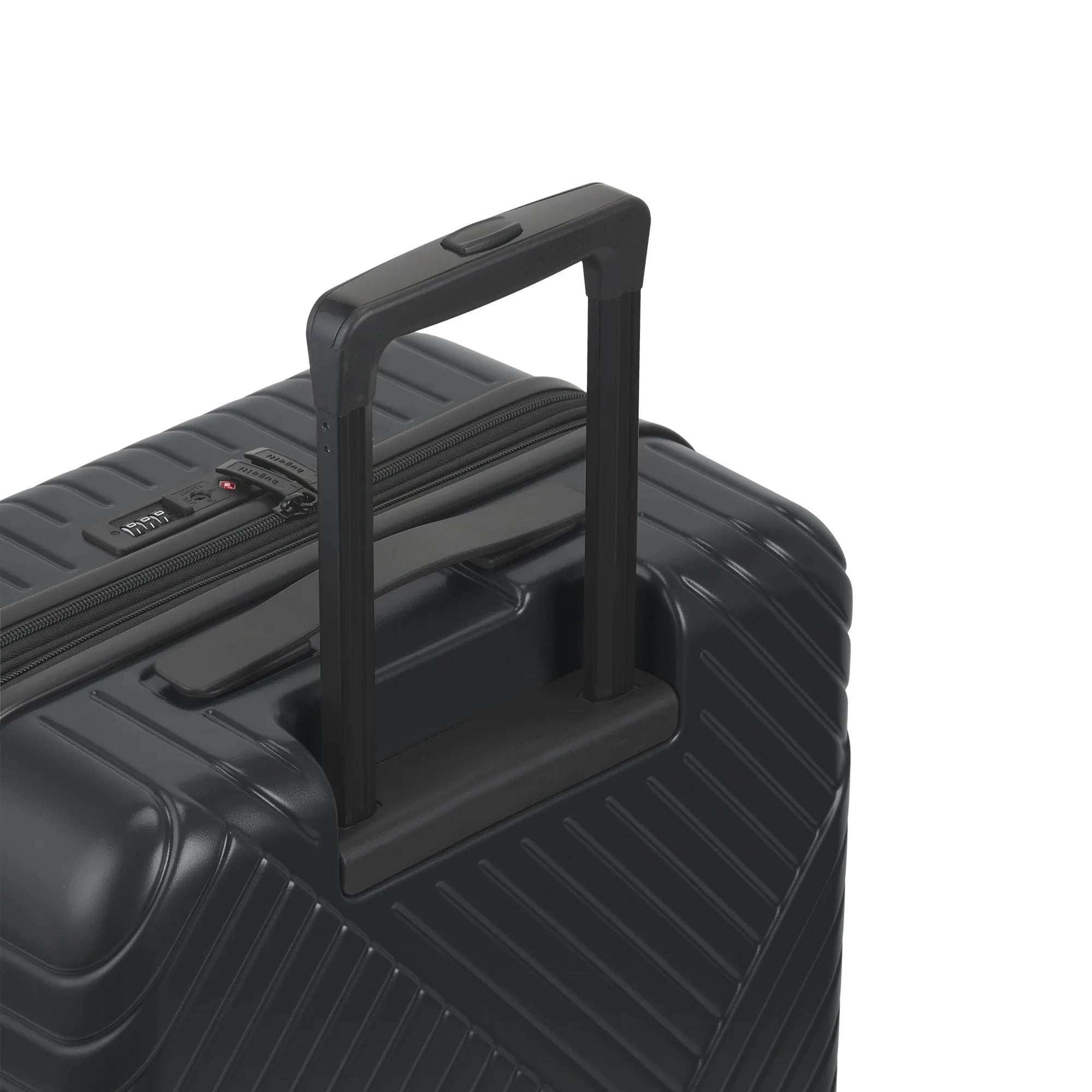 Black suitcase with handle on a white background