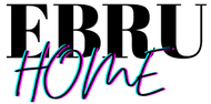 Logo with 'EBRU HOME' text in a stylized font on a black background