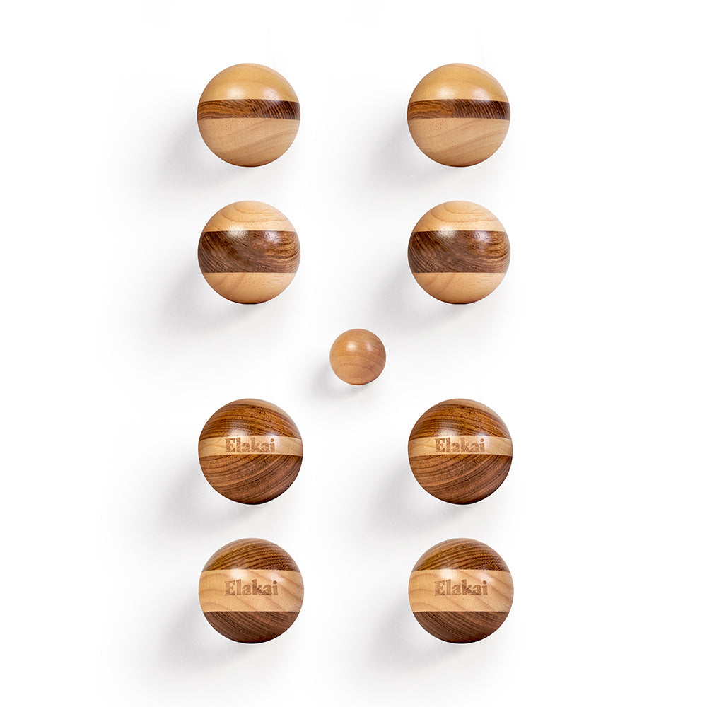 Wooden ball-shaped hooks with 'Elakat' branding on a white background