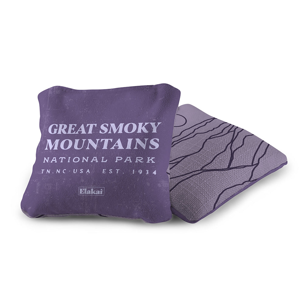 Purple pillow with 'Great Smoky Mountains National Park' text on a white background