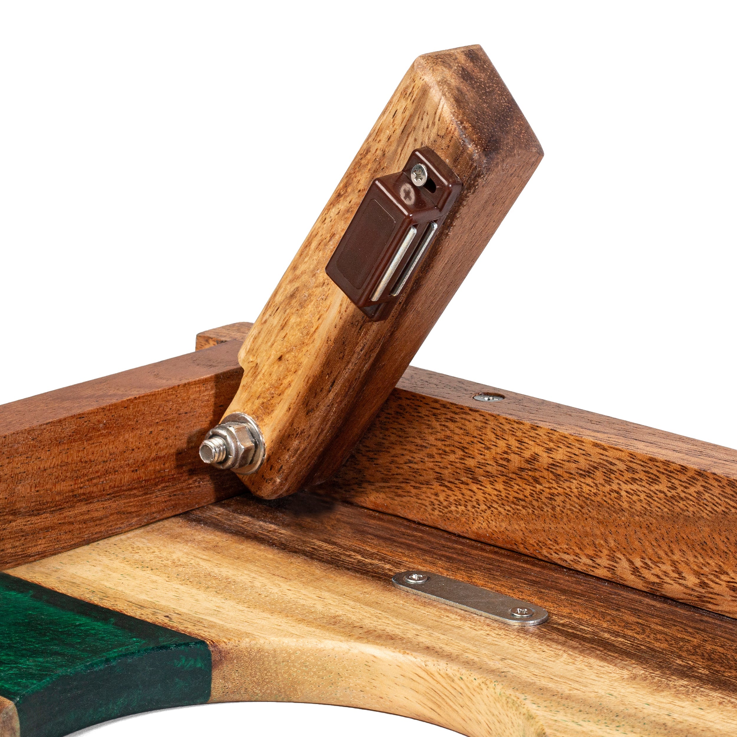 Close-up of a wooden tool with a white background