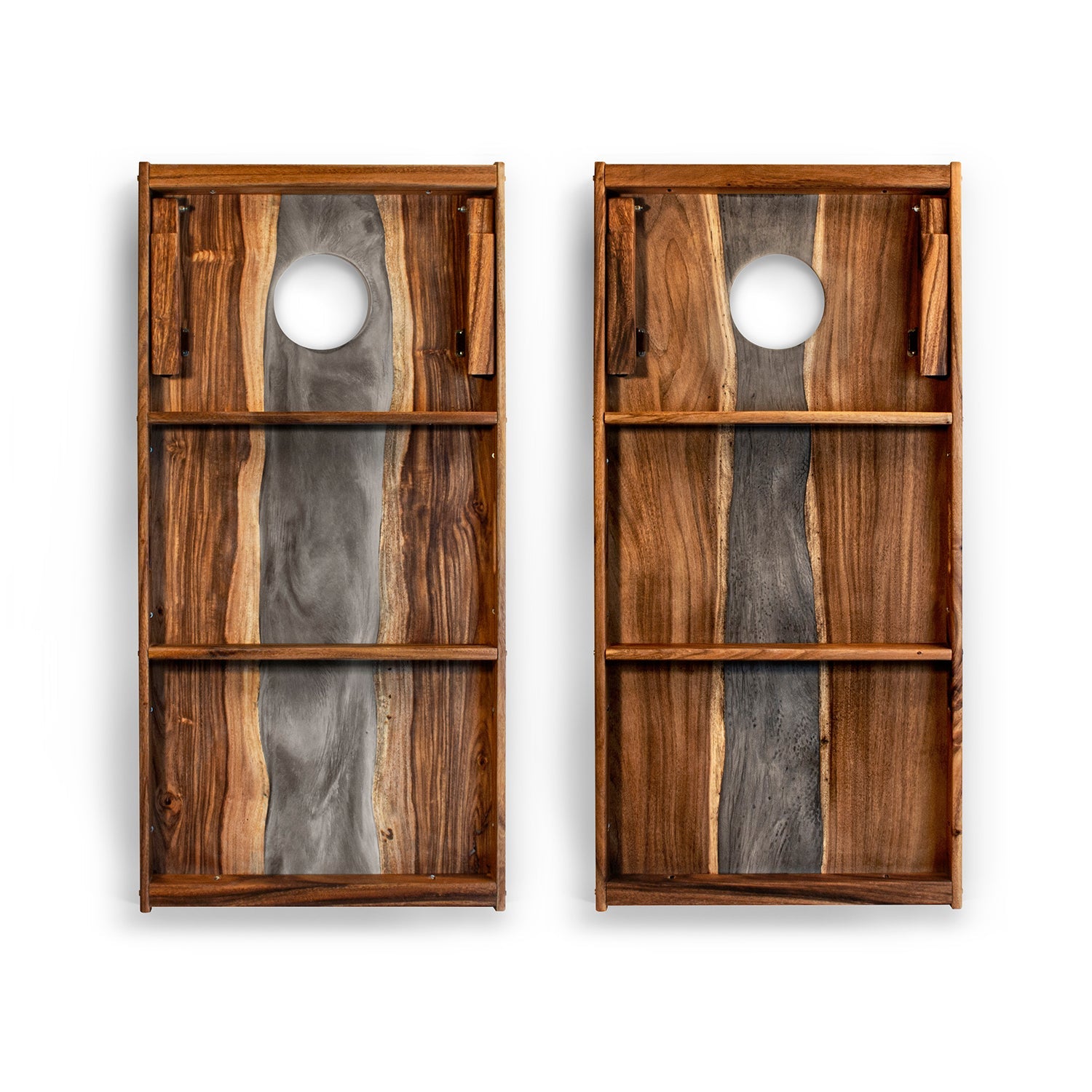 Pair of wooden wall lights with a natural wood finish on a white background