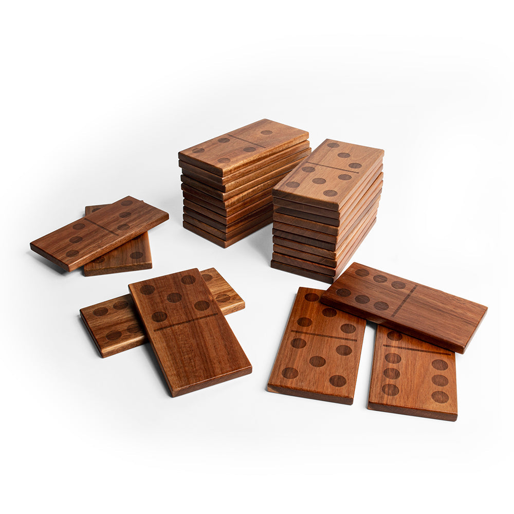 Wooden dominoes set on a white background