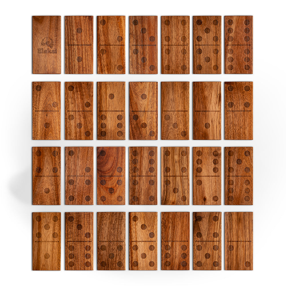 Set of wooden dominoes on a white background