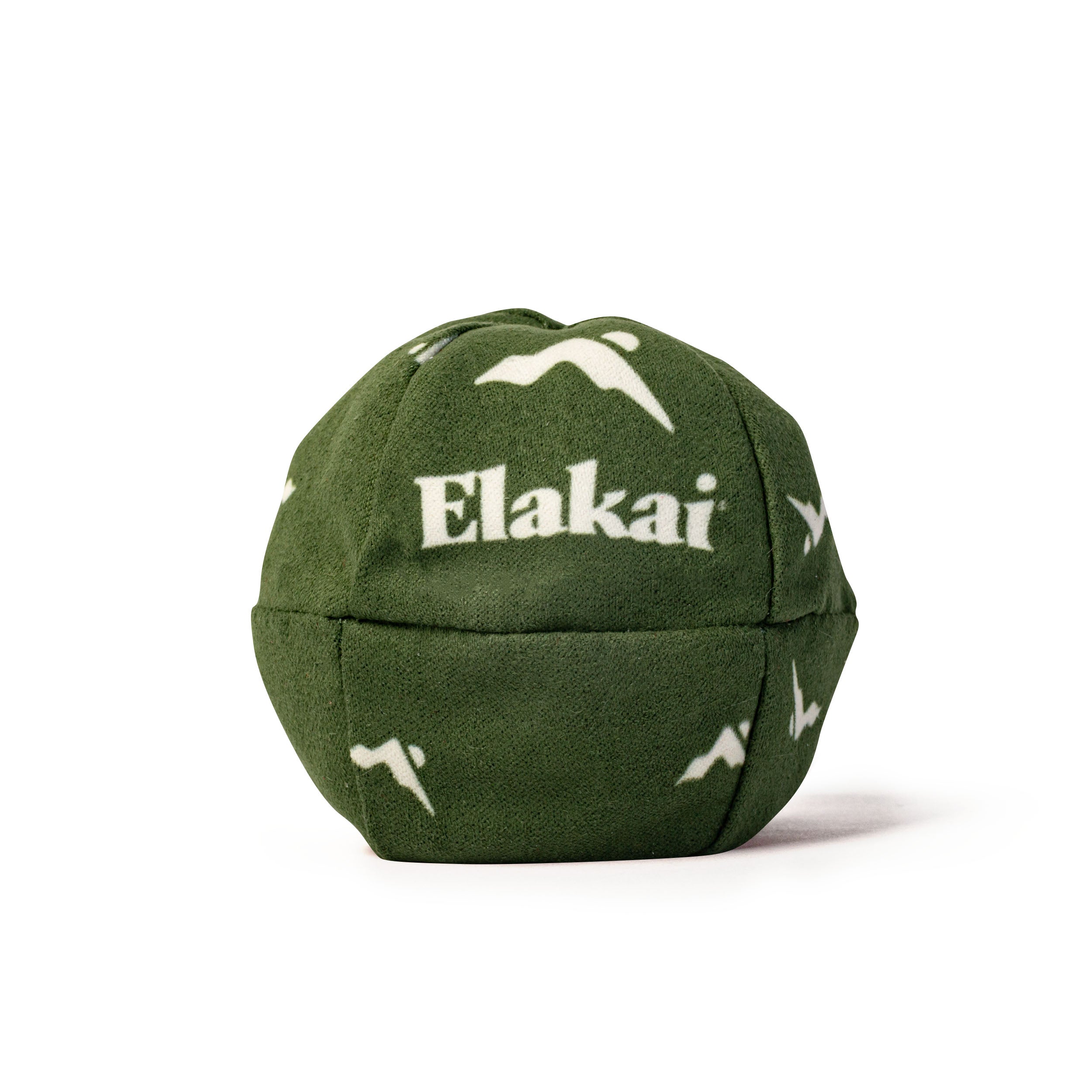 Green dog toy with 'Elakai' branding on a white background