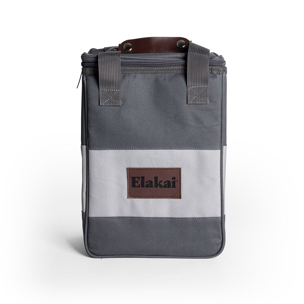 Gray and brown bag with Elakai logo on a white background