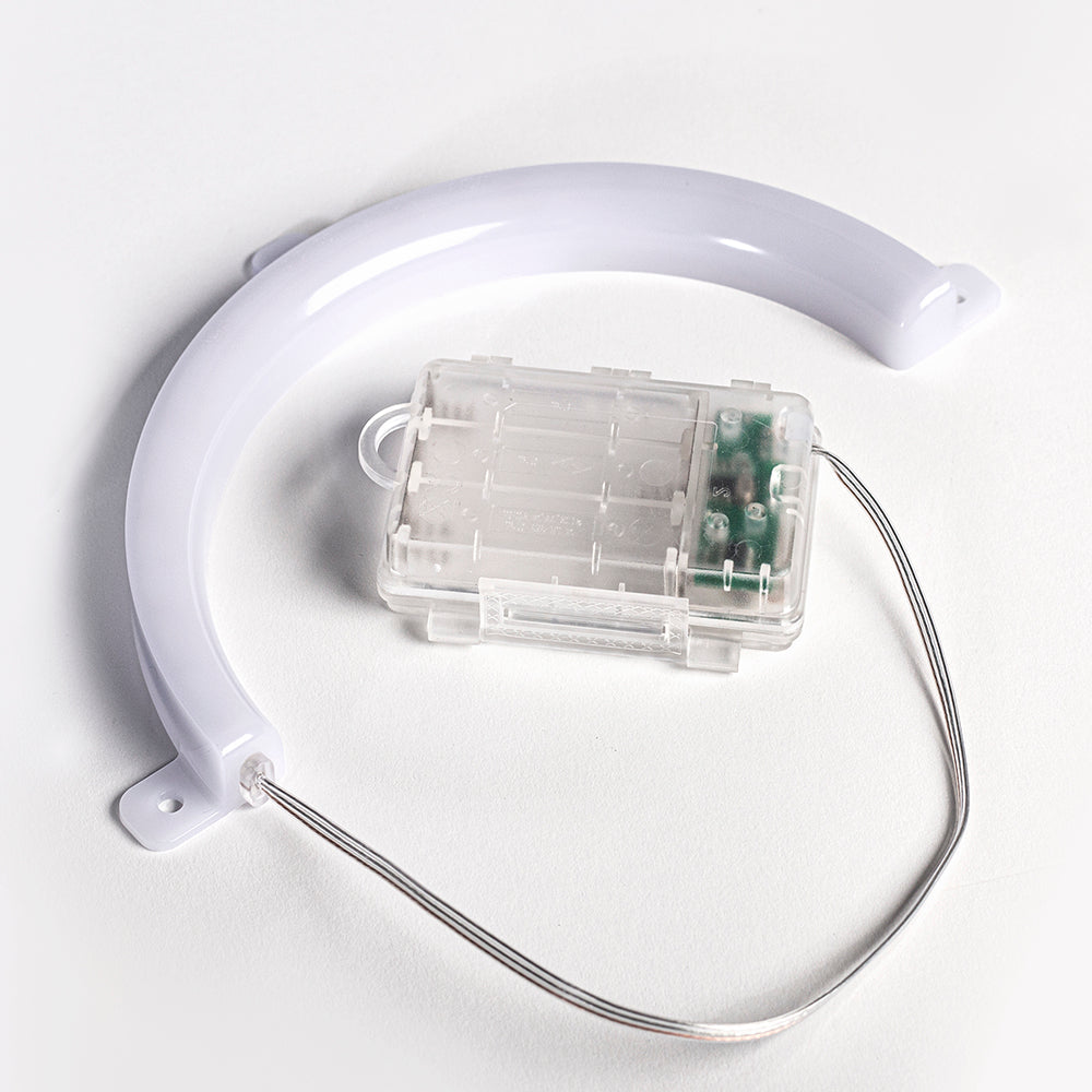 White electronic device with a clear plastic cover on a white background