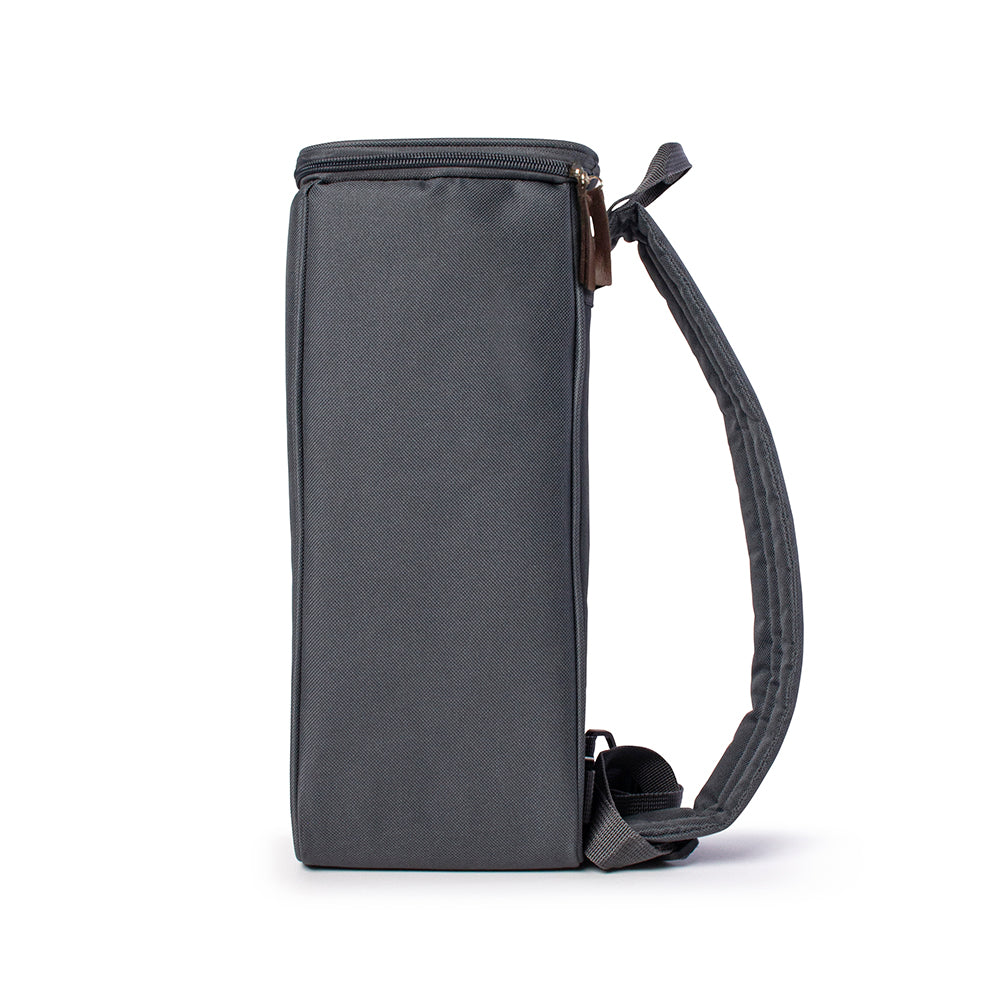 Gray backpack with a strap on a white background
