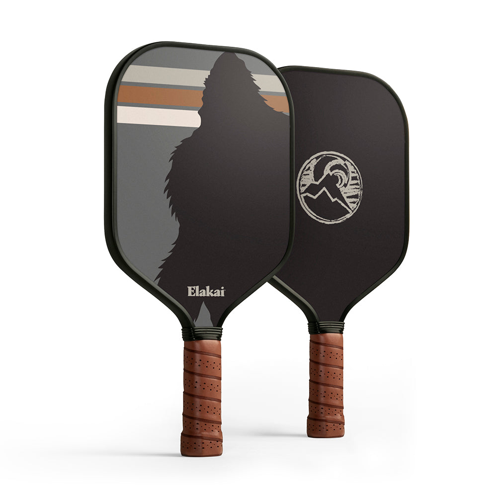 Two pickleball paddles with a silhouette design and Elakai branding on a white background
