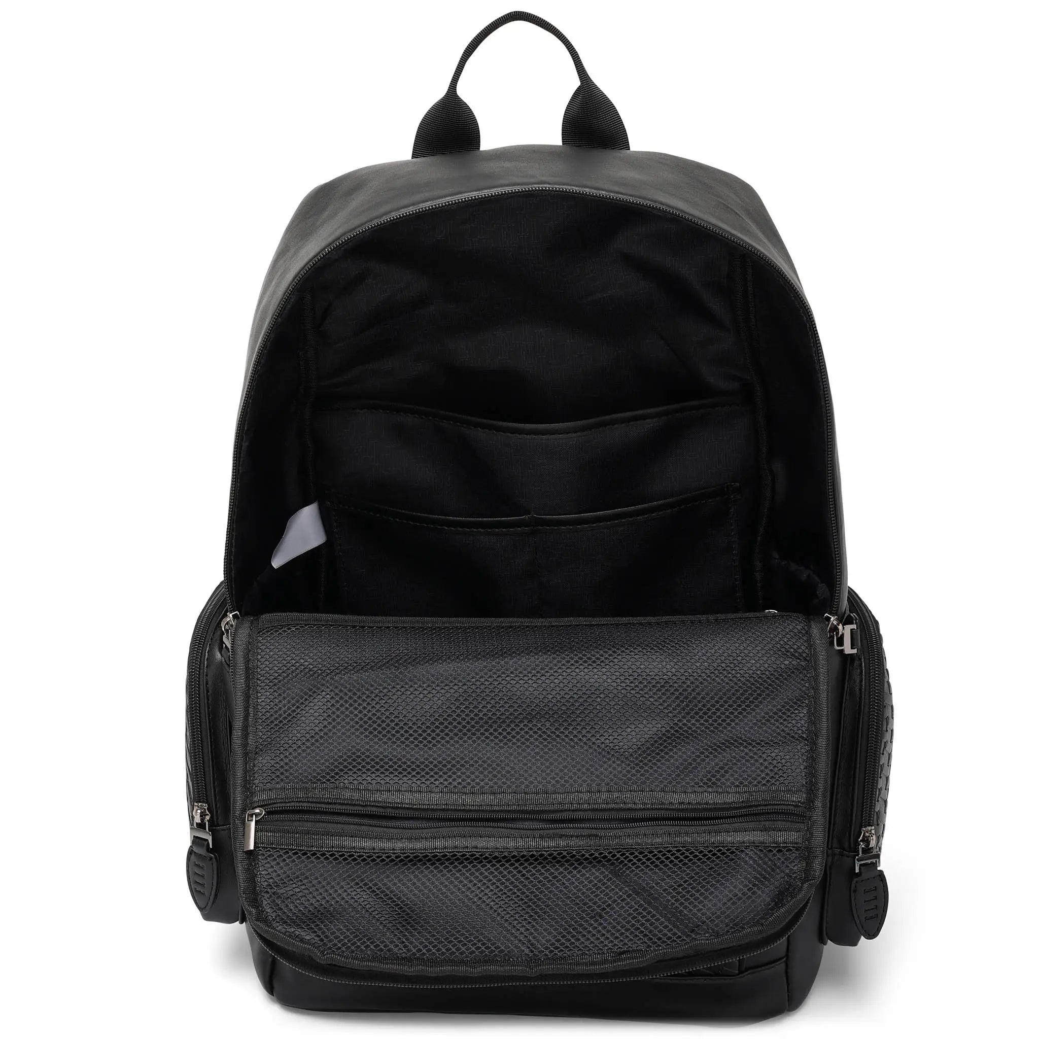Black backpack on a white background