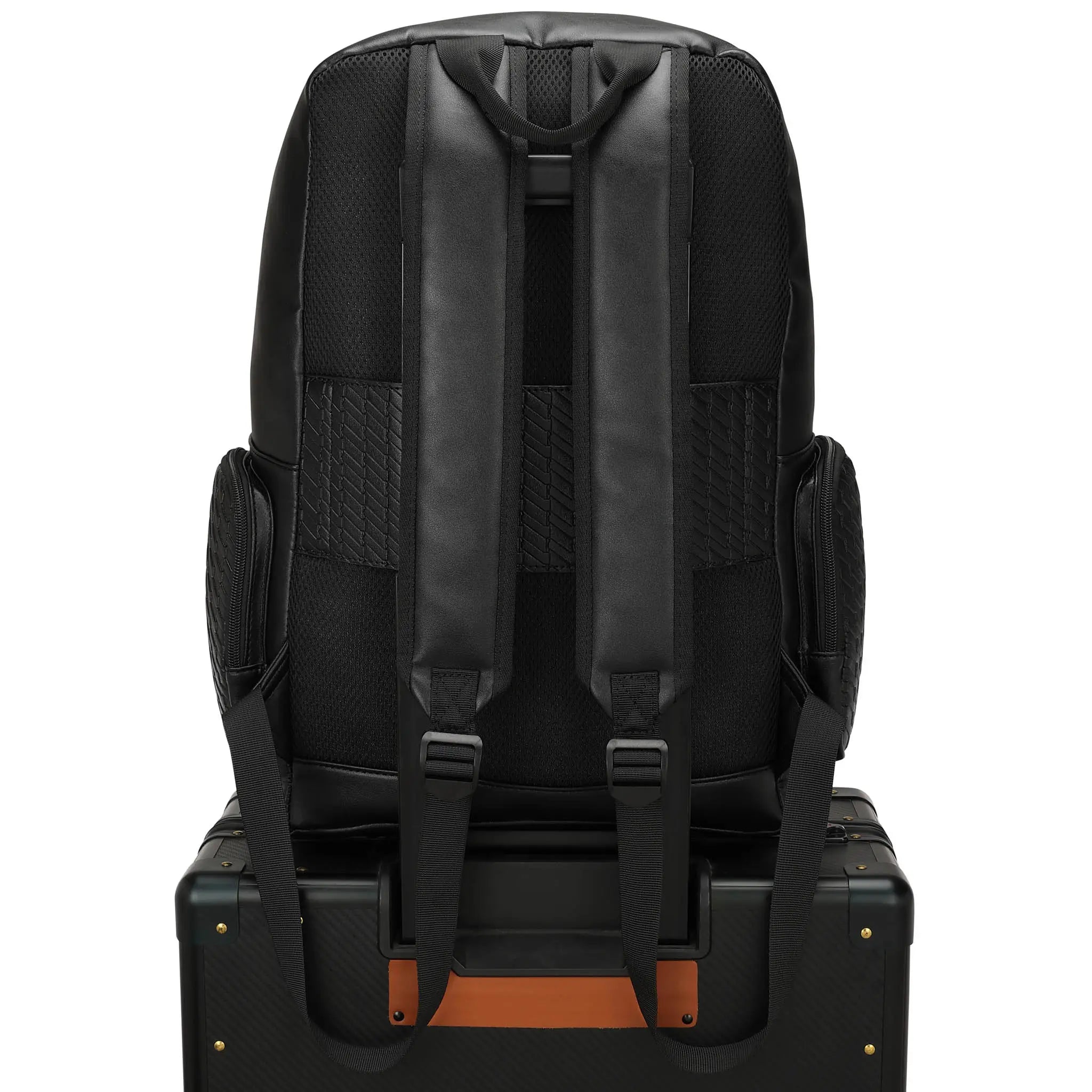 Black backpack on a white background