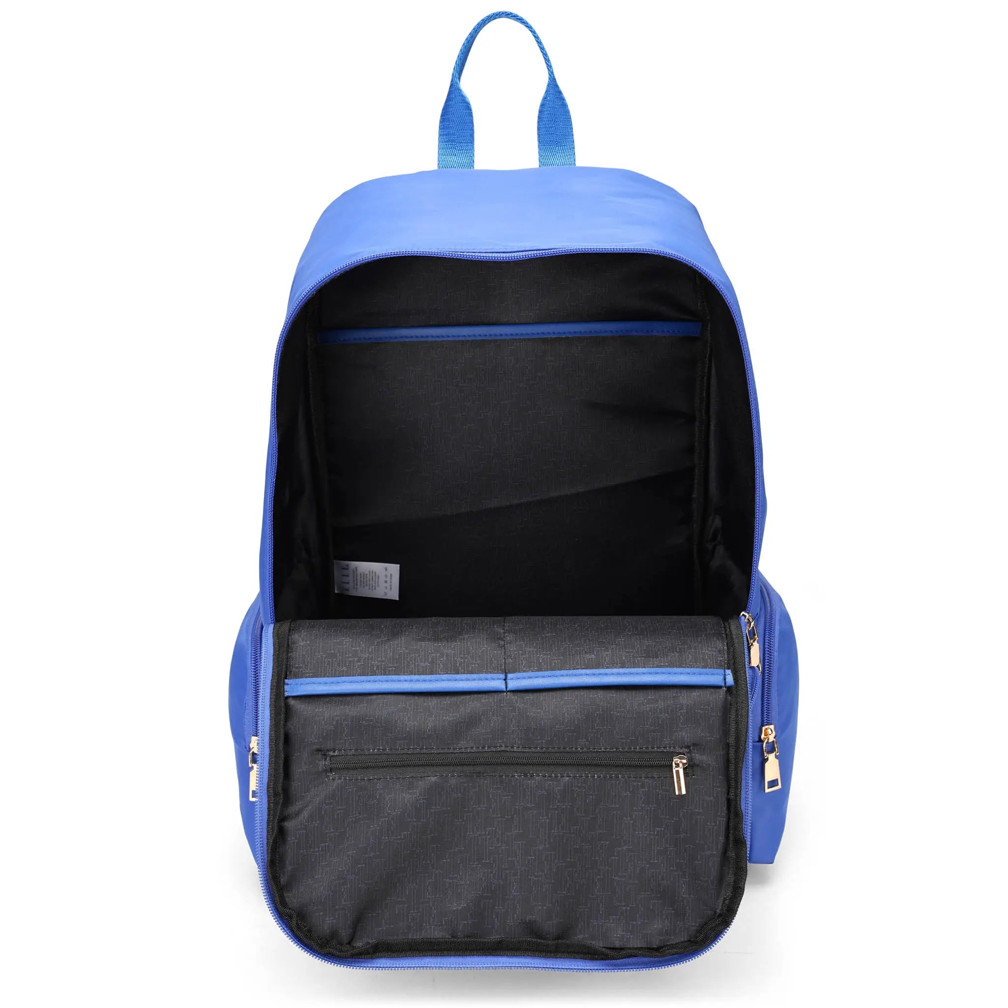 Blue and black backpack on a white background