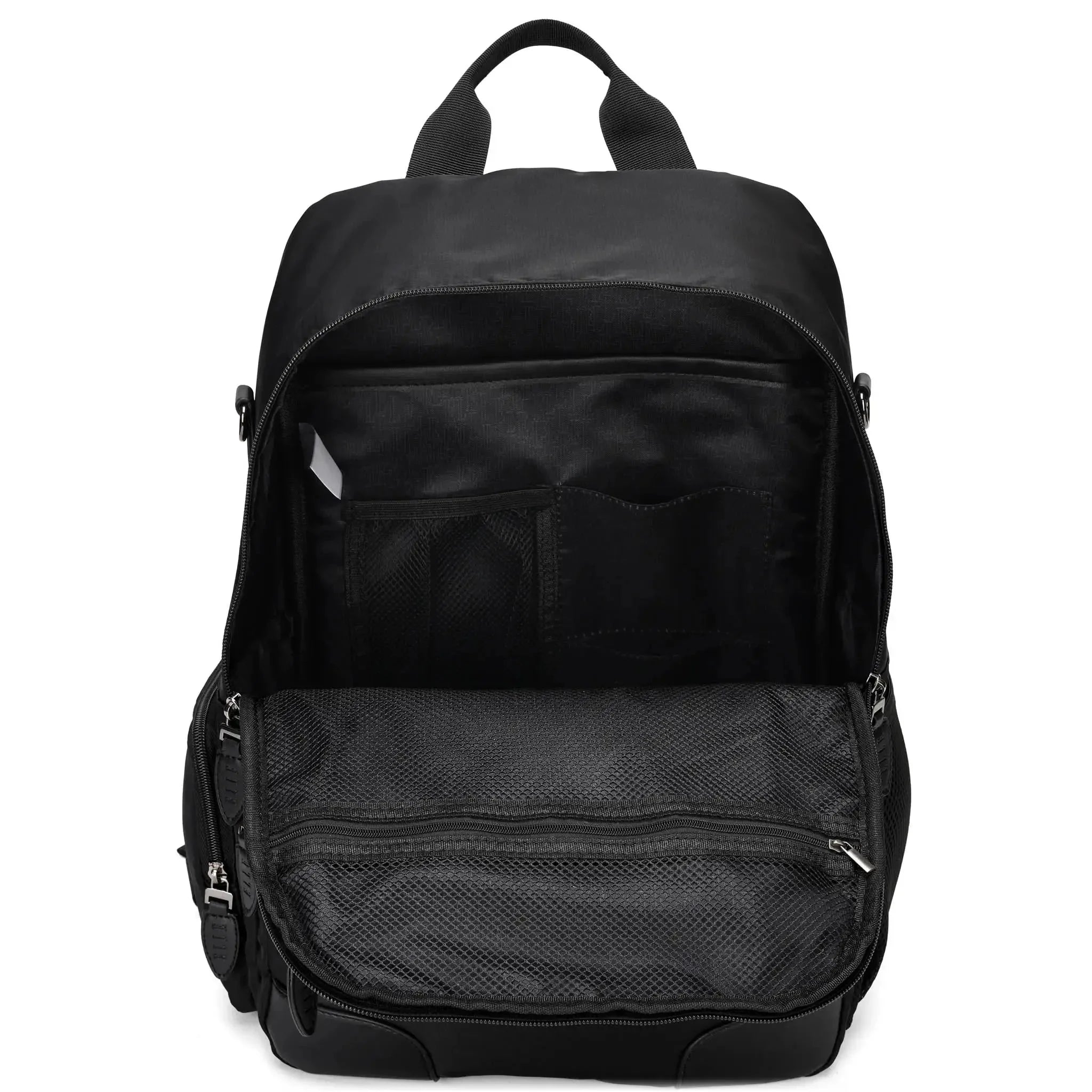 Black backpack on a white background