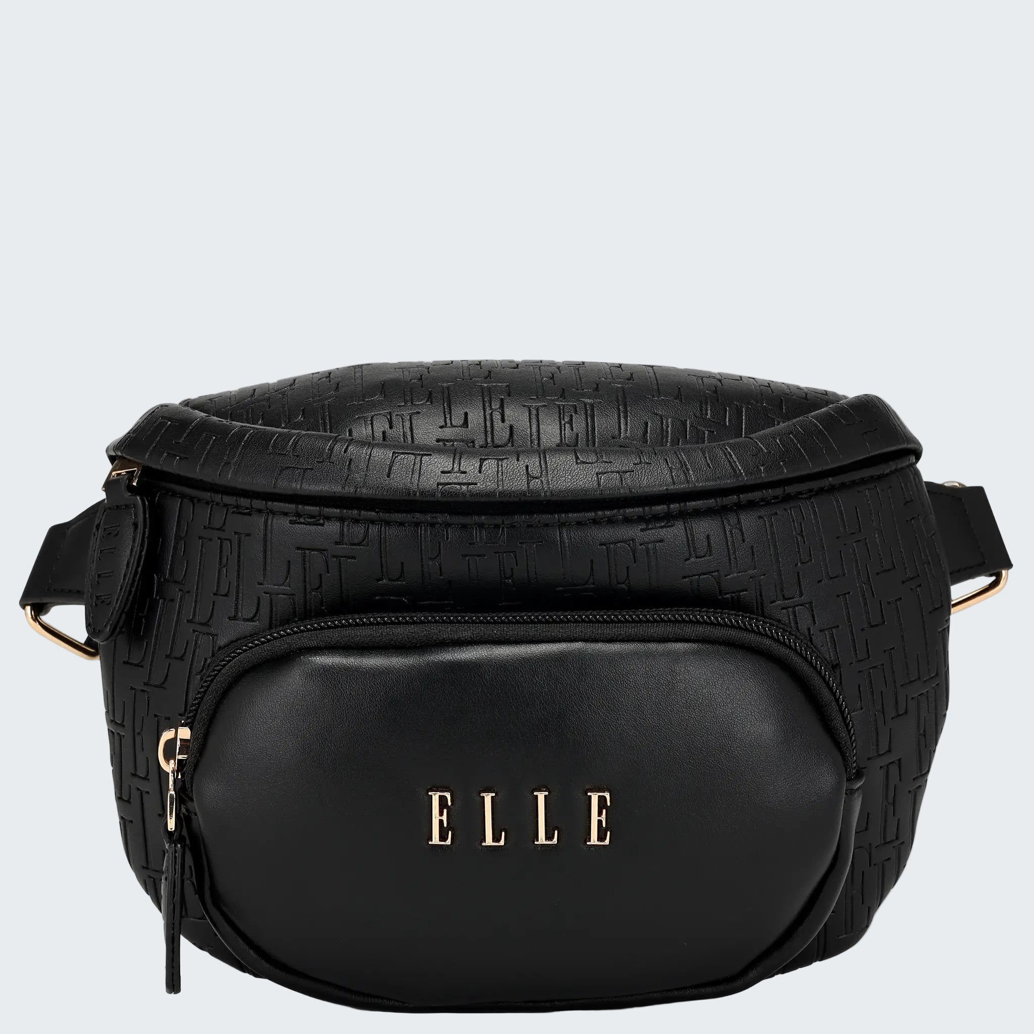 Black textured bag with 'ELLE' branding on a white background