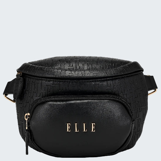 Black textured bag with 'ELLE' branding on a white background