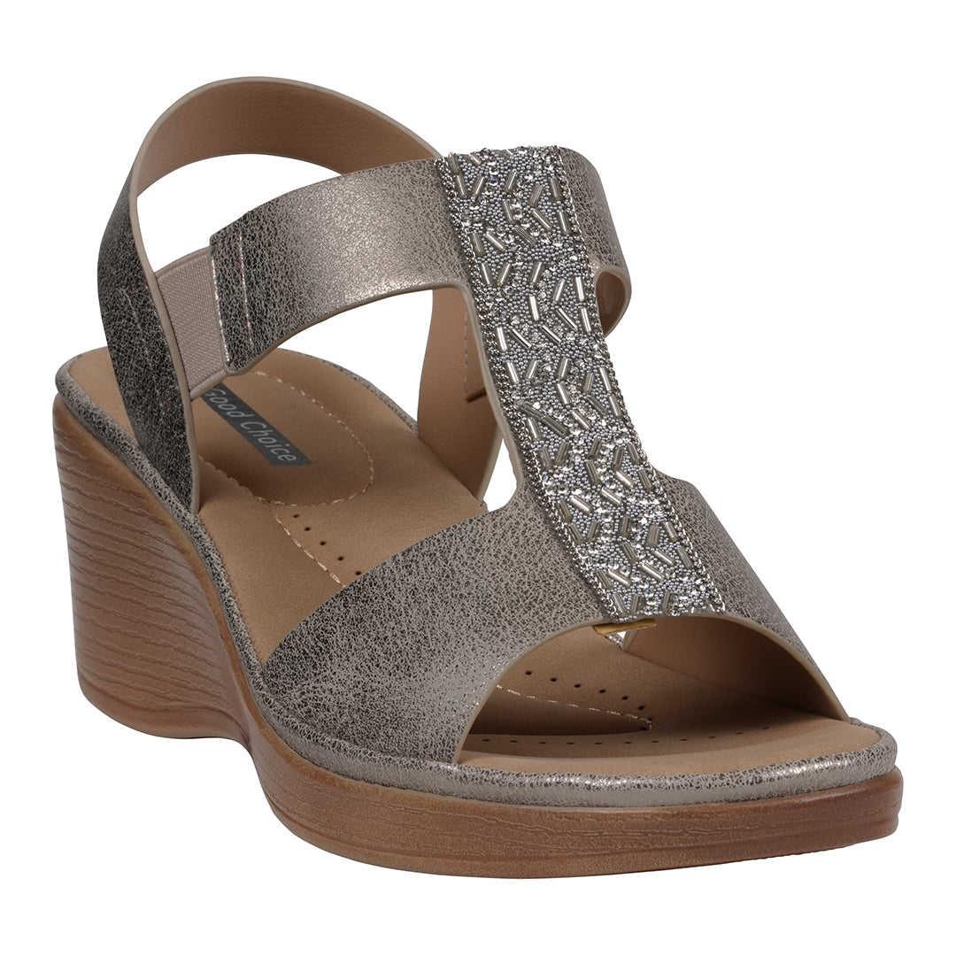 GC Shoes Women's Elissa Pewter Embellished Wedge Sandals