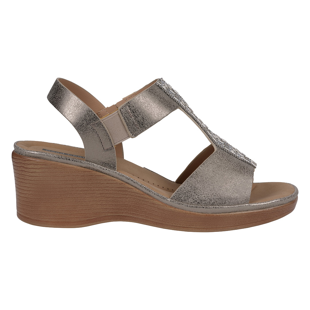 GC Shoes Women's Elissa Pewter Embellished Wedge Sandals