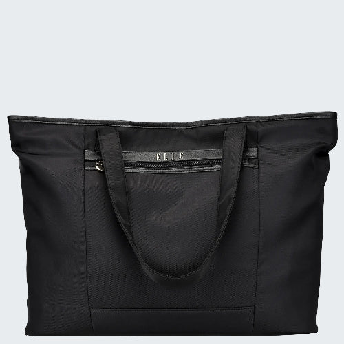 Black tote bag with 'ELLE' branding on a white background