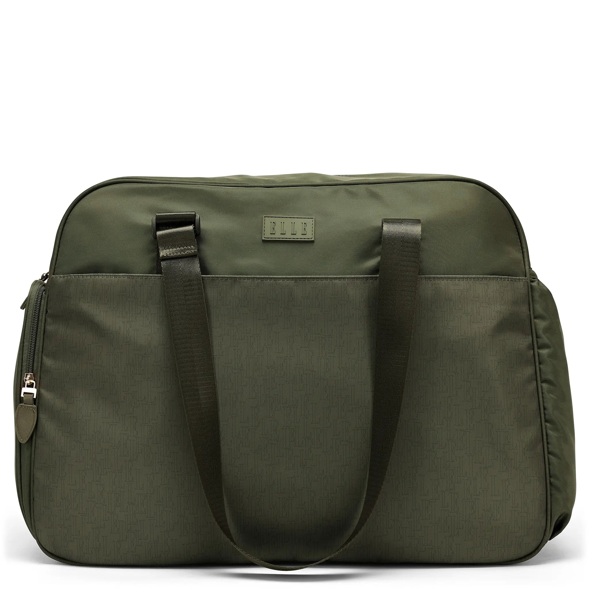 Green bag with a visible brand logo on a white background