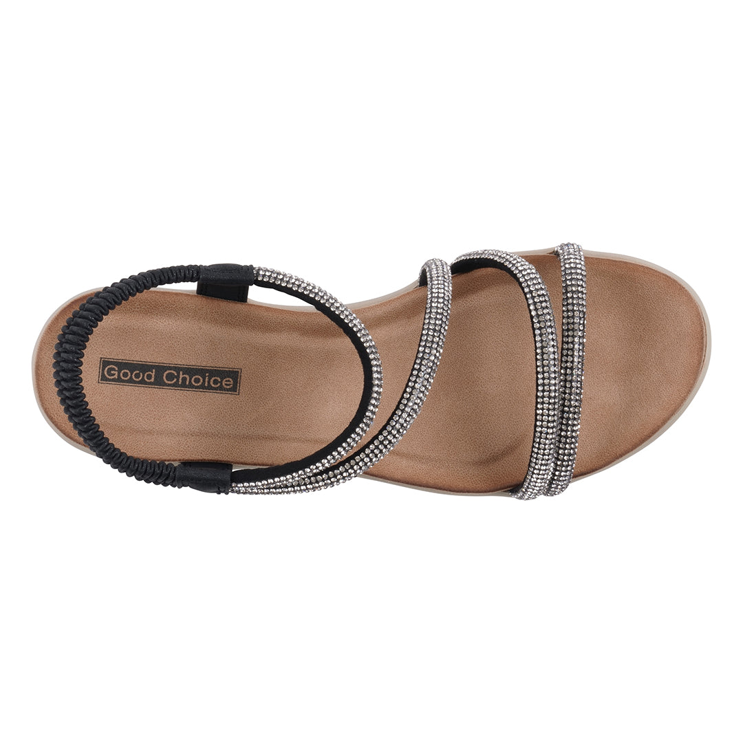 GC Shoes Women's Emory Black Embellished Wedge Sandals