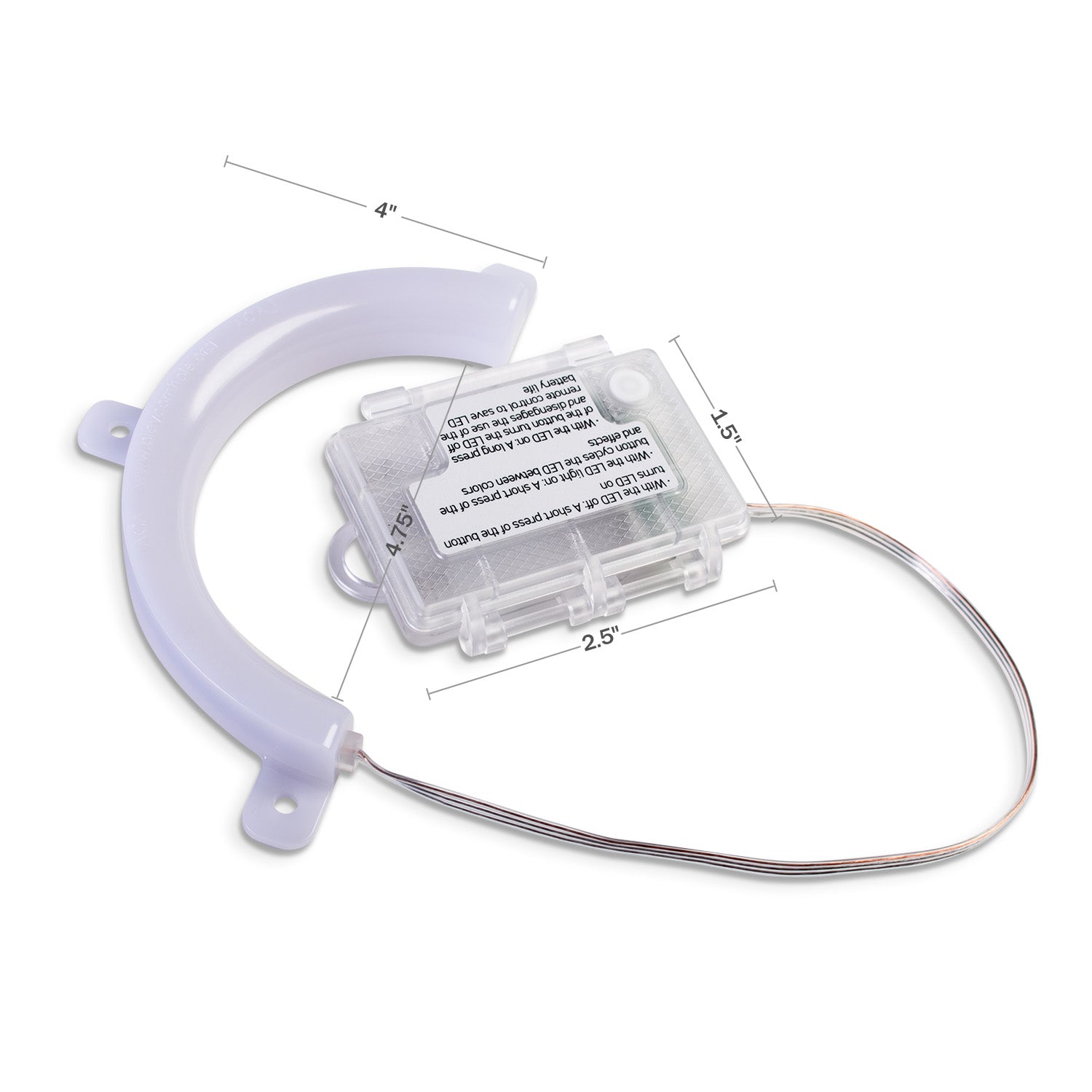 Medical device with cable and clear plastic housing on a white background