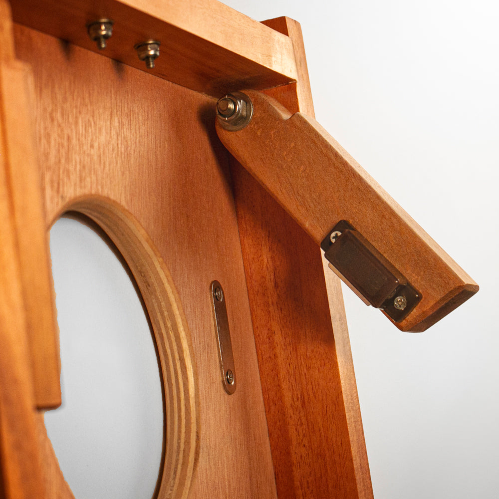 Wooden easel with a white background